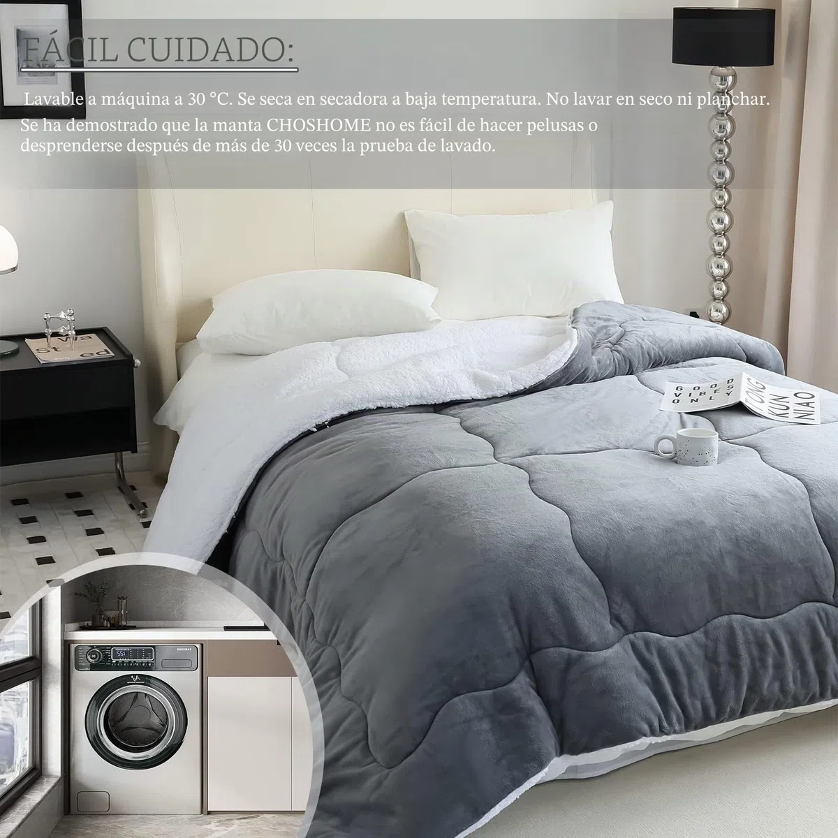 CHOSHOME Manta Grande Invierno, Sherpa Franela Reversible Suave, Manta Caliente de Lana de Cordero Transpirable para sofá, Cama, Sillón (Gris,150X200CM)