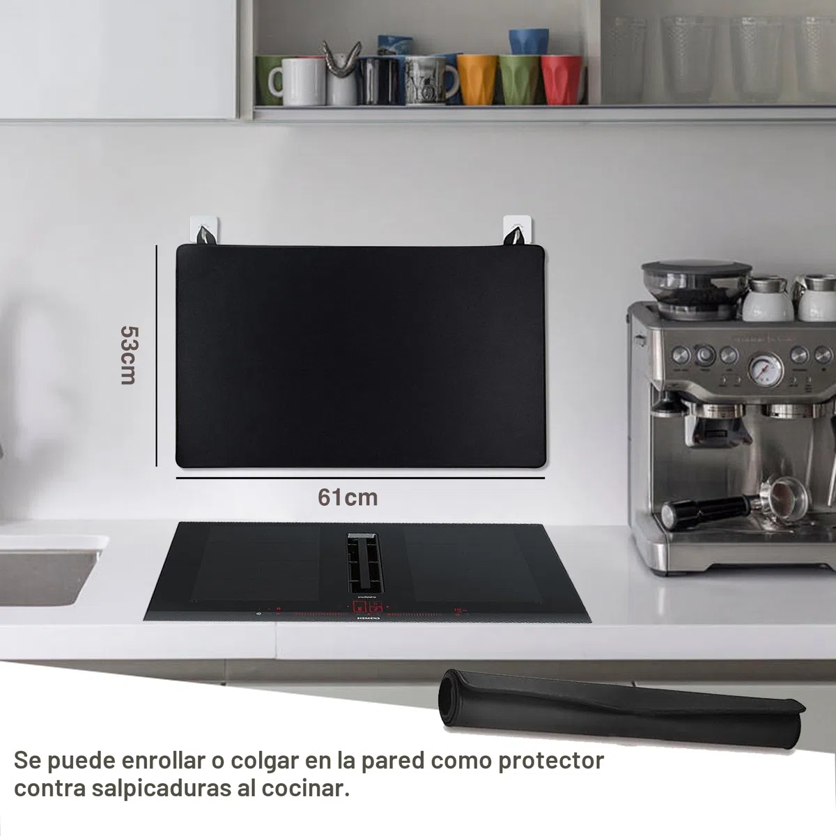 Cubre Vitrocerámica 61 x 53 cm Cubierta para cocina protección contra salpicaduras Cubierta para placa Induccion, Vitrocerámica, Negro
