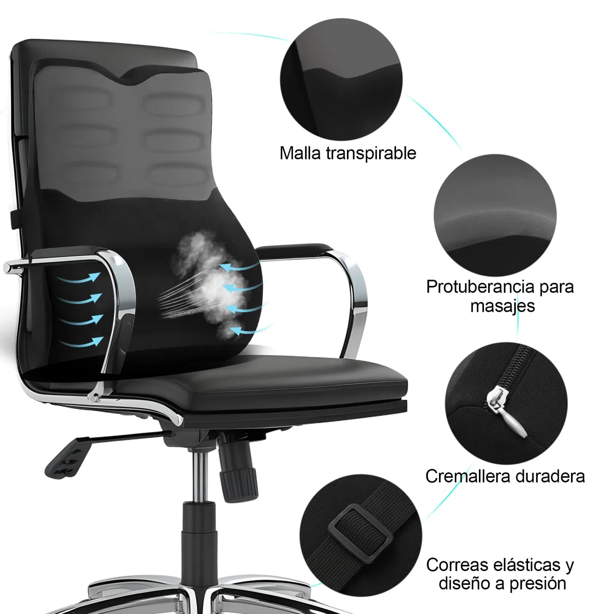 Cojin Lumbar Coche, Cojin Lumbar Silla Oficina con Esponja Memoria, Respaldo Lumbar Ergonómico, Almohada Lumbar para Asientos de Coche, Silla de Oficina, Negro