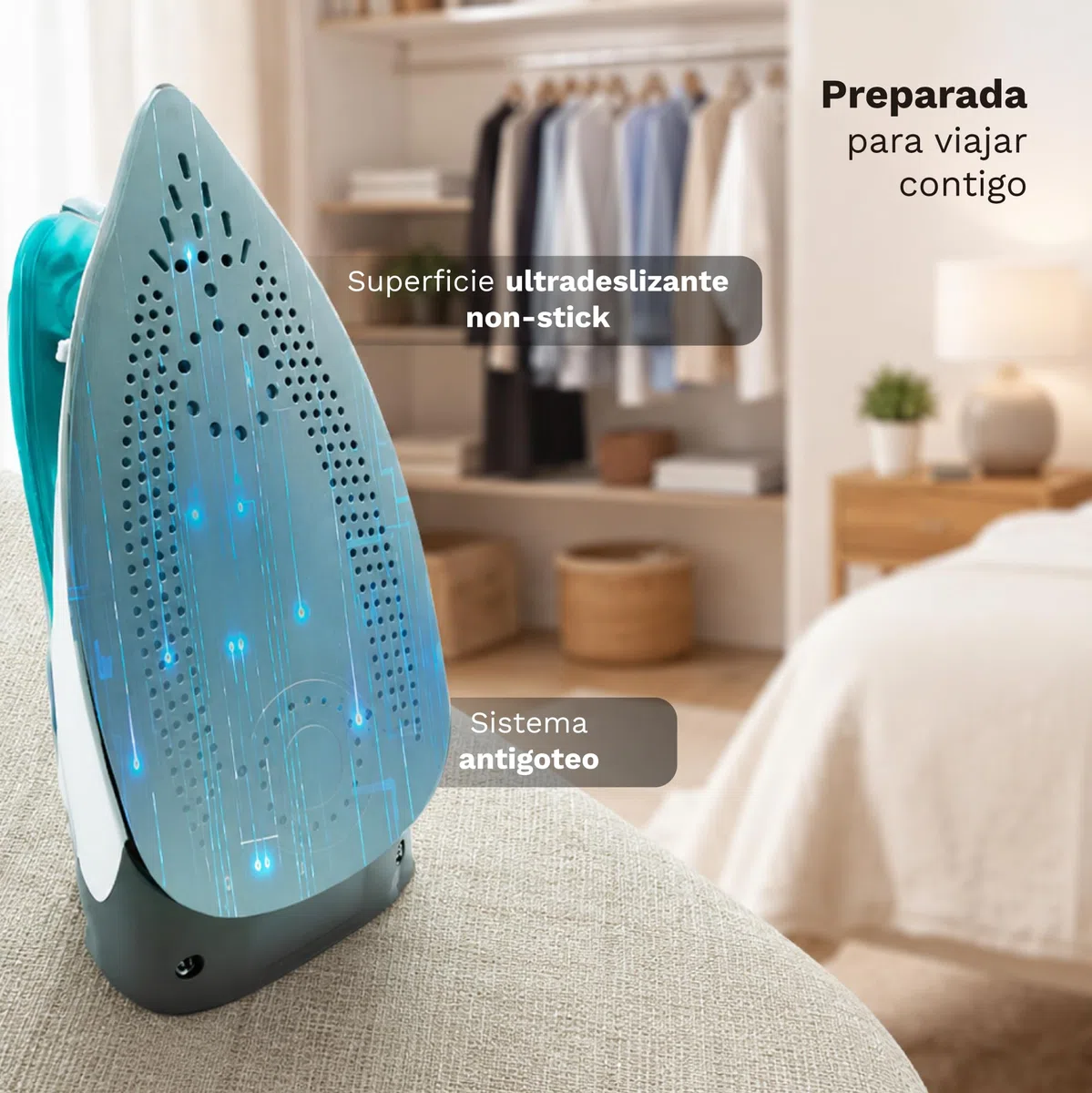 Grunkel - Plancha de Vapor de Viaje -PLV-900- Con Función Planchado en seco. Vapor Continuo y Golpe de Vapor Plancha de ropa para viajar con Sistema Control de Temperatura - 900W - Verde