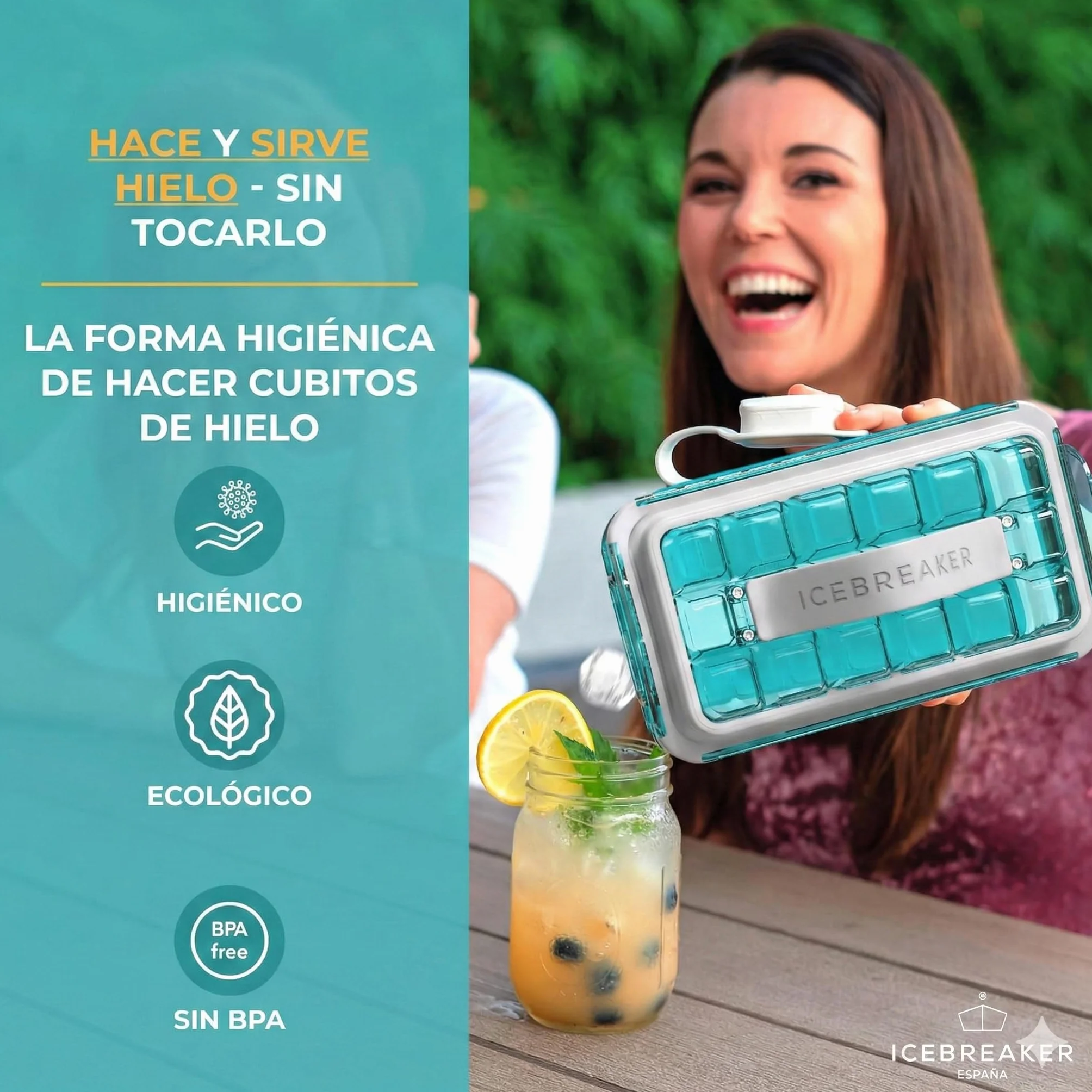 ICEBREAKER POP 2.0 Cubitera Máquina de Hielo 18 Cubitos Recipiente Silicona con Tapa