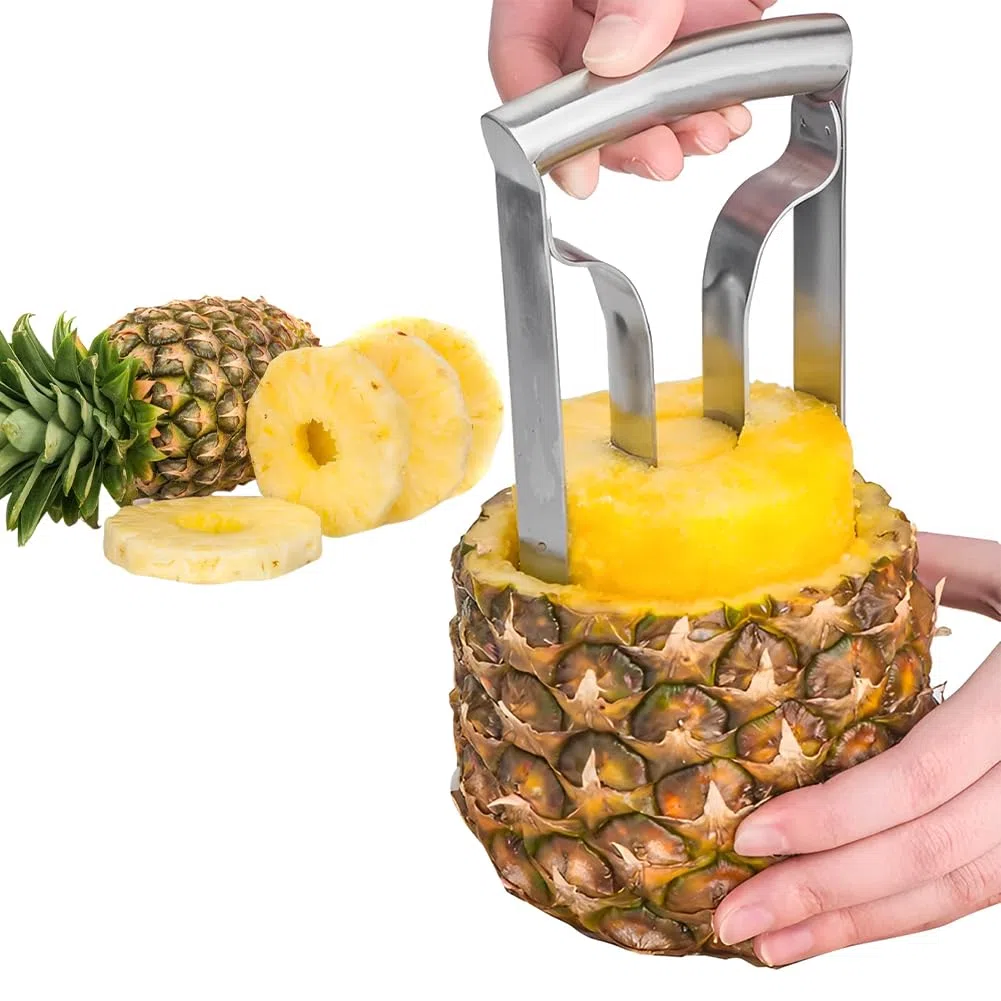 Tiiyee Cortador de Piña, Descorazonador Piñas con Pelador Frutas Acero Inoxidable Rápidamente y Elimina el Núcleo Hoja Afilada Cuchillo Doble Capa Fruta Corte Rodajas para Hogar la Cocina