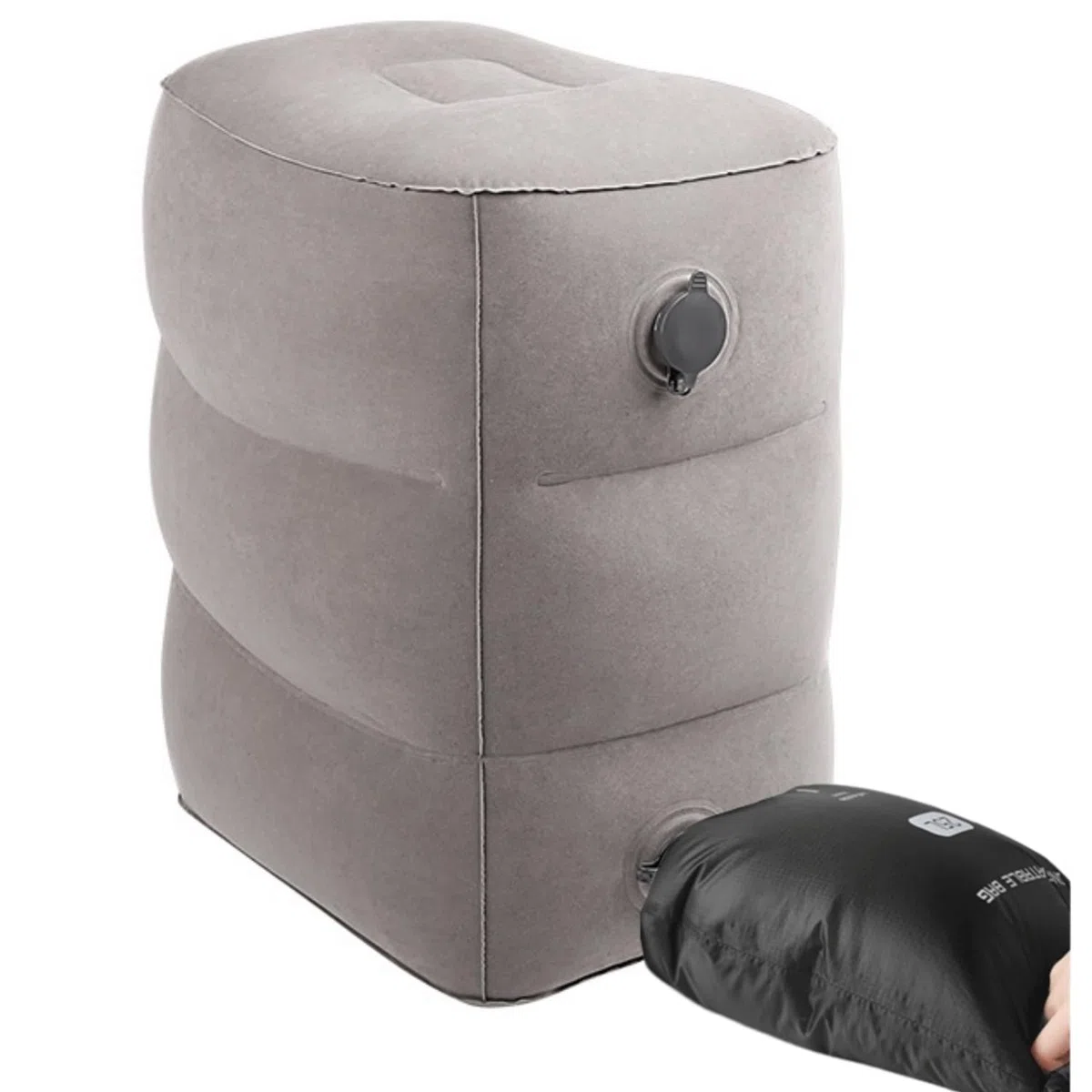 Reposapiés Inflable con Bolsa de Inflado (6 Segundos), 450 g Ultraportátil | Altura Ajustable, 100 kg de Carga, Hamaca de pies para Avión, Coche, Tren, Oficina, Acampada, para Niños y Adultos