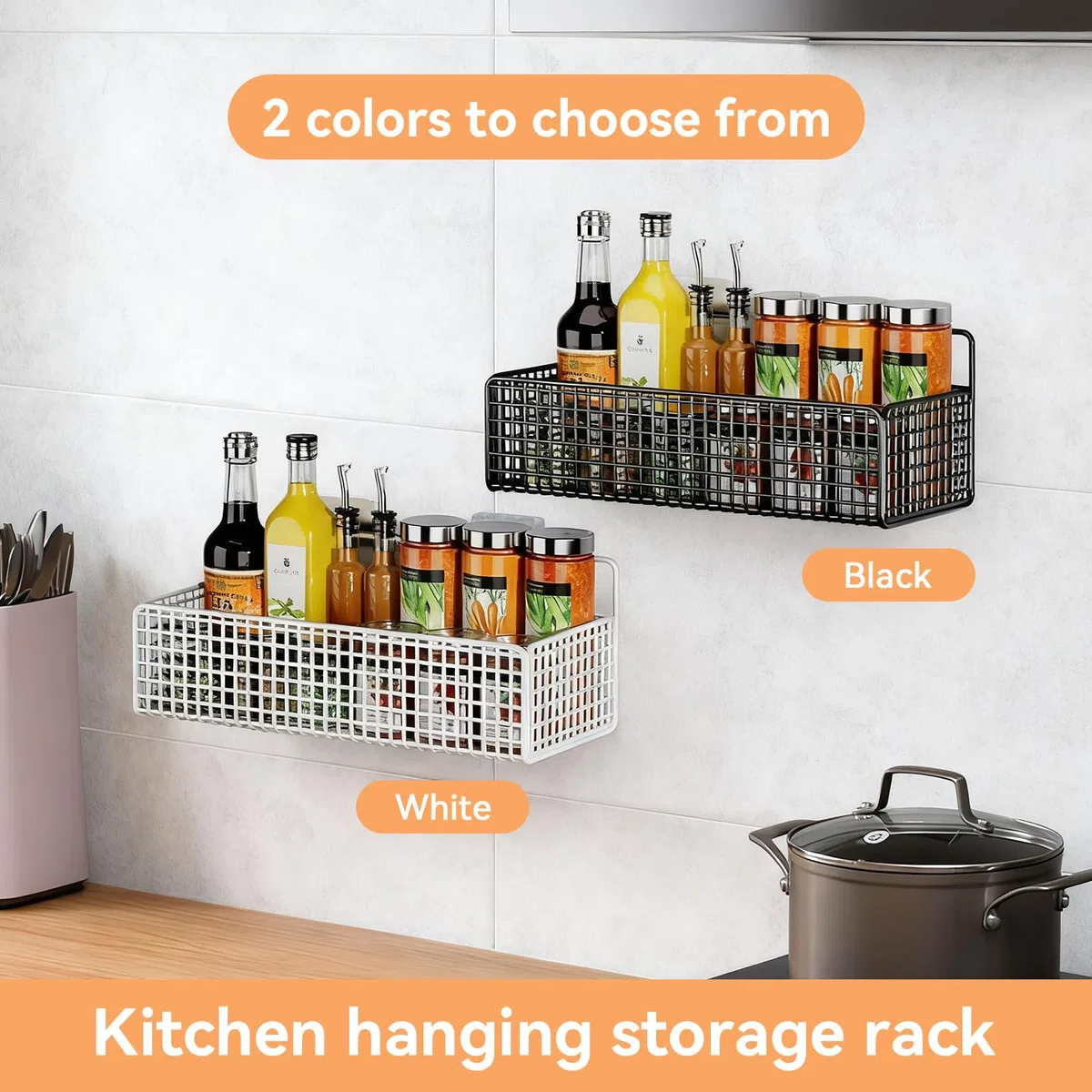 Estante de Almacenamiento para Colgar en la Cocina, cestas organizadoras de Pared de Gran Capacidad montadas en la Pared, cestas de Alambre para Dormitorio, Cocina (Blanco)
