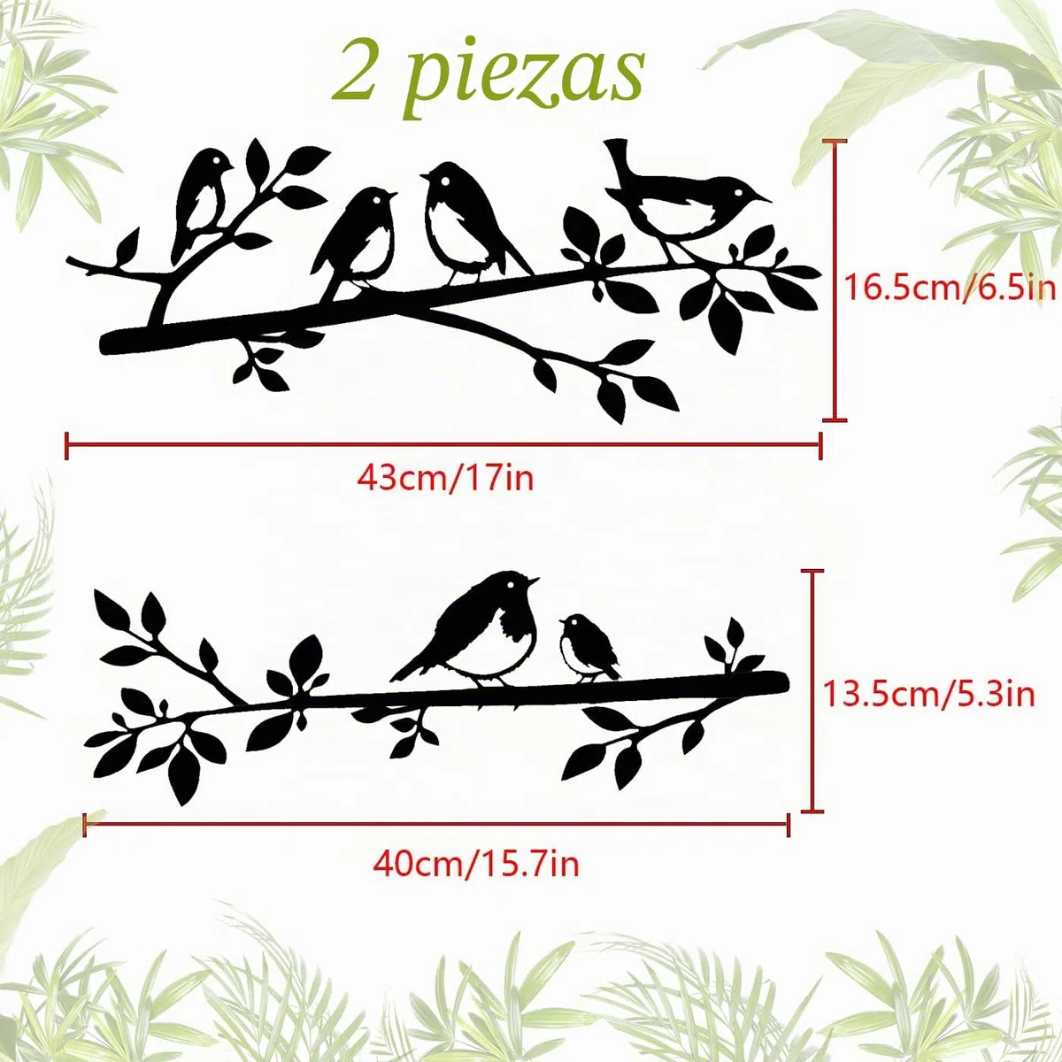 Pduoduo Decoración de pared de metal con diseño de pájaro en rama, silueta enamorada para salón, jardín