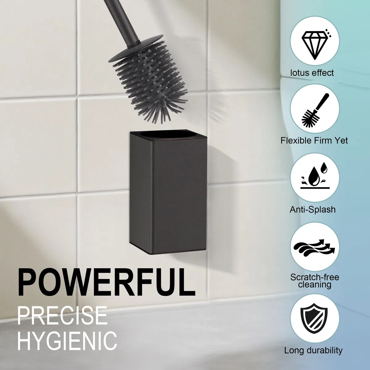 DAZI Escobilla WC de Pared Negro Mate, Escobillero Baño Metálico Antióxido y Diseño Moderno, Escobillero con Vaso Interior Extraíble para una Limpieza Fácil del Baño