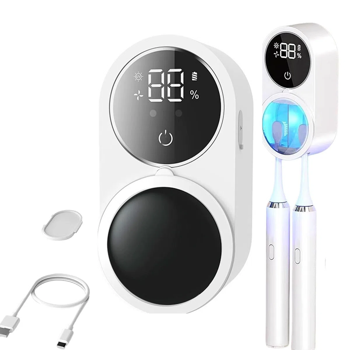 Limpiador de cepillos de Dientes Soportes de Pared para cepillos de Dientes Inteligentes con Sensor de Apertura automática Luz UVC Dual Pantalla LED desinfectante y