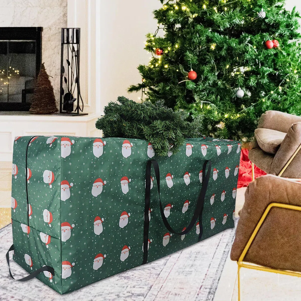 Murman Bolsa De Almacenamiento para Árboles De Navidad, Caja De Almacenamiento De Oxford 210D con 4 Asas Y Apertura Amplia, Bolsa De Almacenamiento De Transporte para Árbol De Navidad De 4 Pies