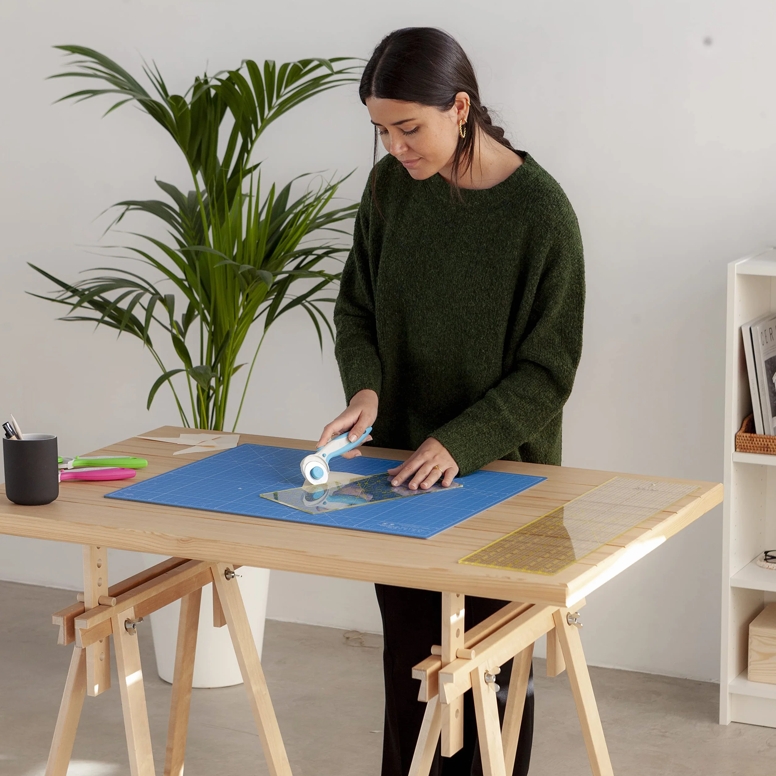 Elan Base de Corte A2 Autocicatrizante Azul, Tabla de Corte 60x45 CM, Tabla Cortar Costura, Base de Corte A2, Protector Mesa Manualidades de 5 Capas