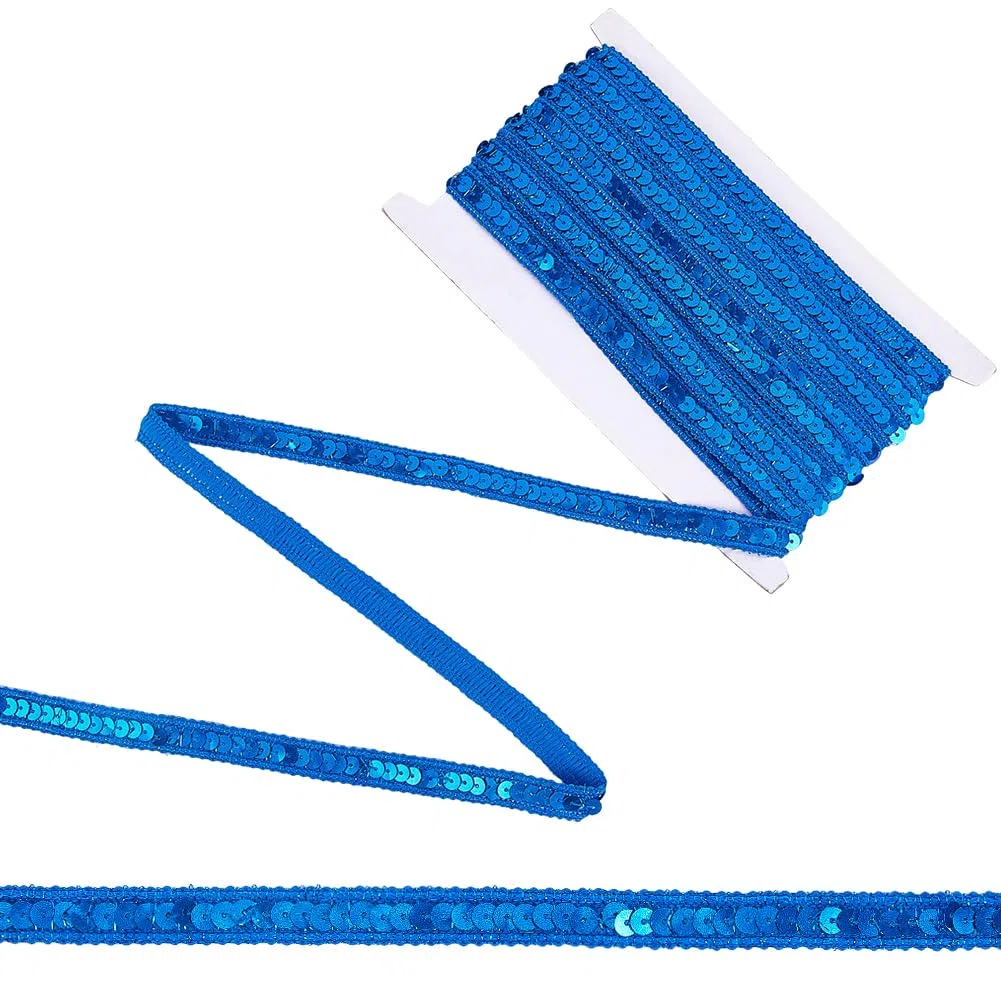 Tira de Lentejuelas Azules de 10 m Y 12mm con Purpurina, Ideal para Tapicería, Costura, Confección de Ropa, Decoración del Hogar Y Manualidades.