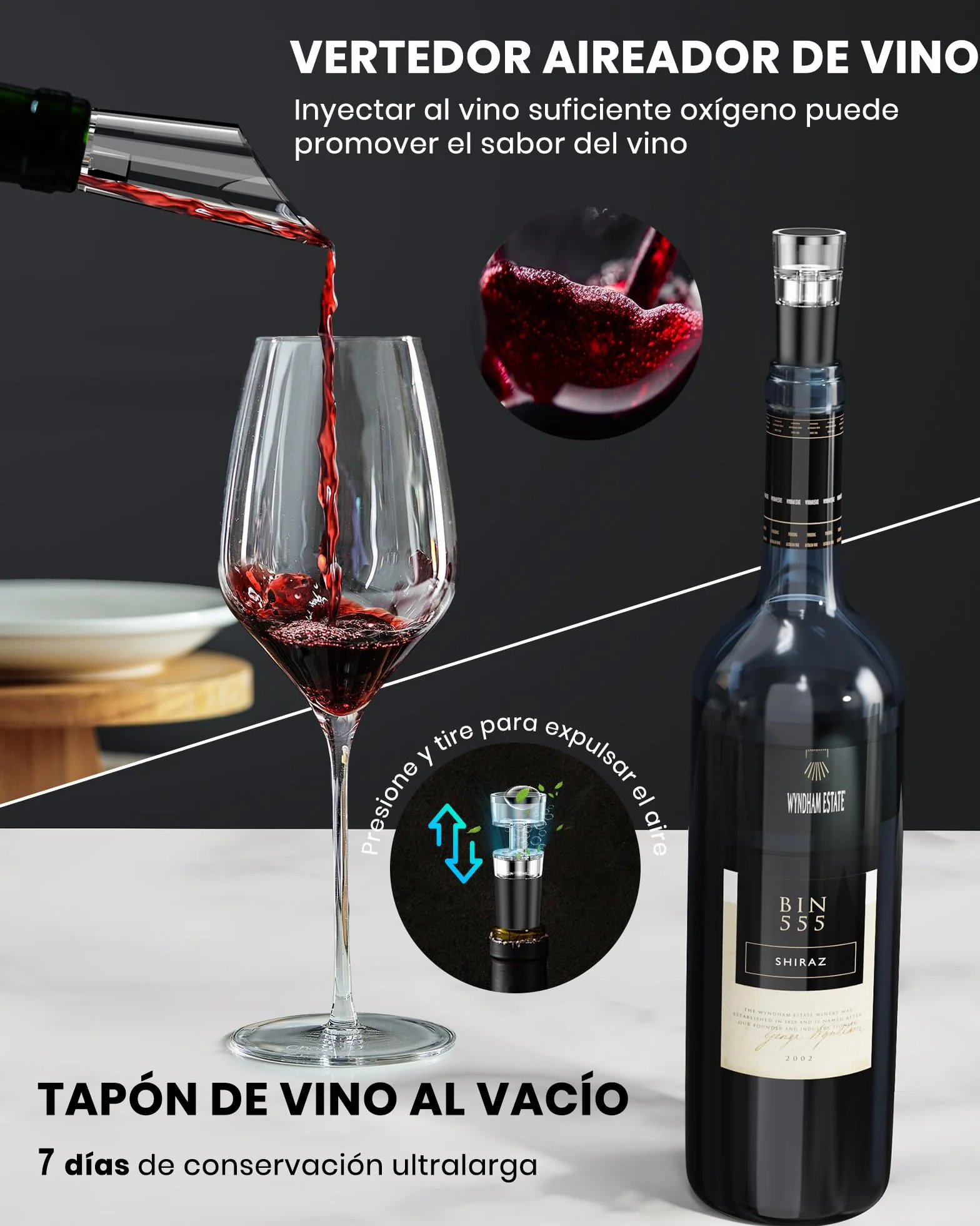 Sacacorchos eléctrico recargable inox, abridor de vino electrico saca rolhas regalos para hombre mujere abrebotellas con vertedor aireador, 2 tapón vino al vacío, cortador láminas y cable USB