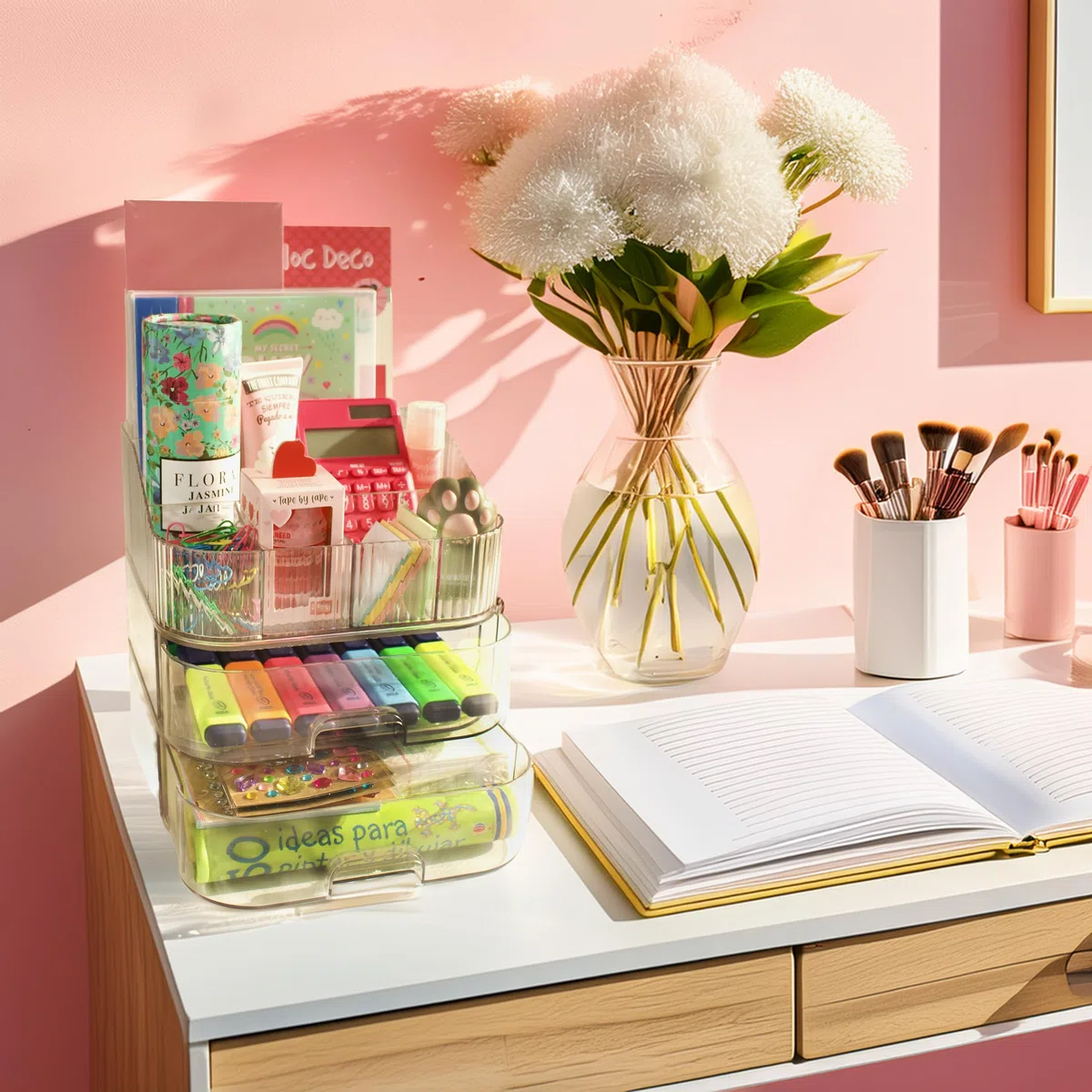 Organizador de Maquillaje y Escritorio Cajones - Makeup Organizer - Perfumes - Organizador de Baño - Tocador de Maquillaje - Bathroom Organizer - Regalo Mujer (Transparente)