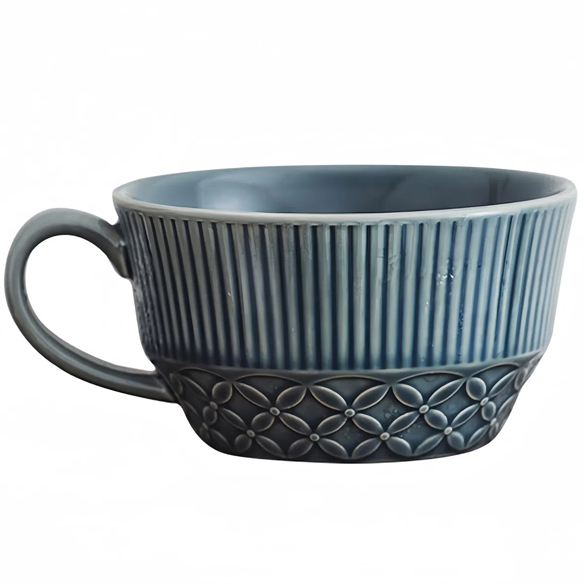Taza de sopa de cerámica con asa, taza de café de 500 ml, cuenco profundo de cereales para tazón de desayuno, taza de café (azul, 17 onzas)