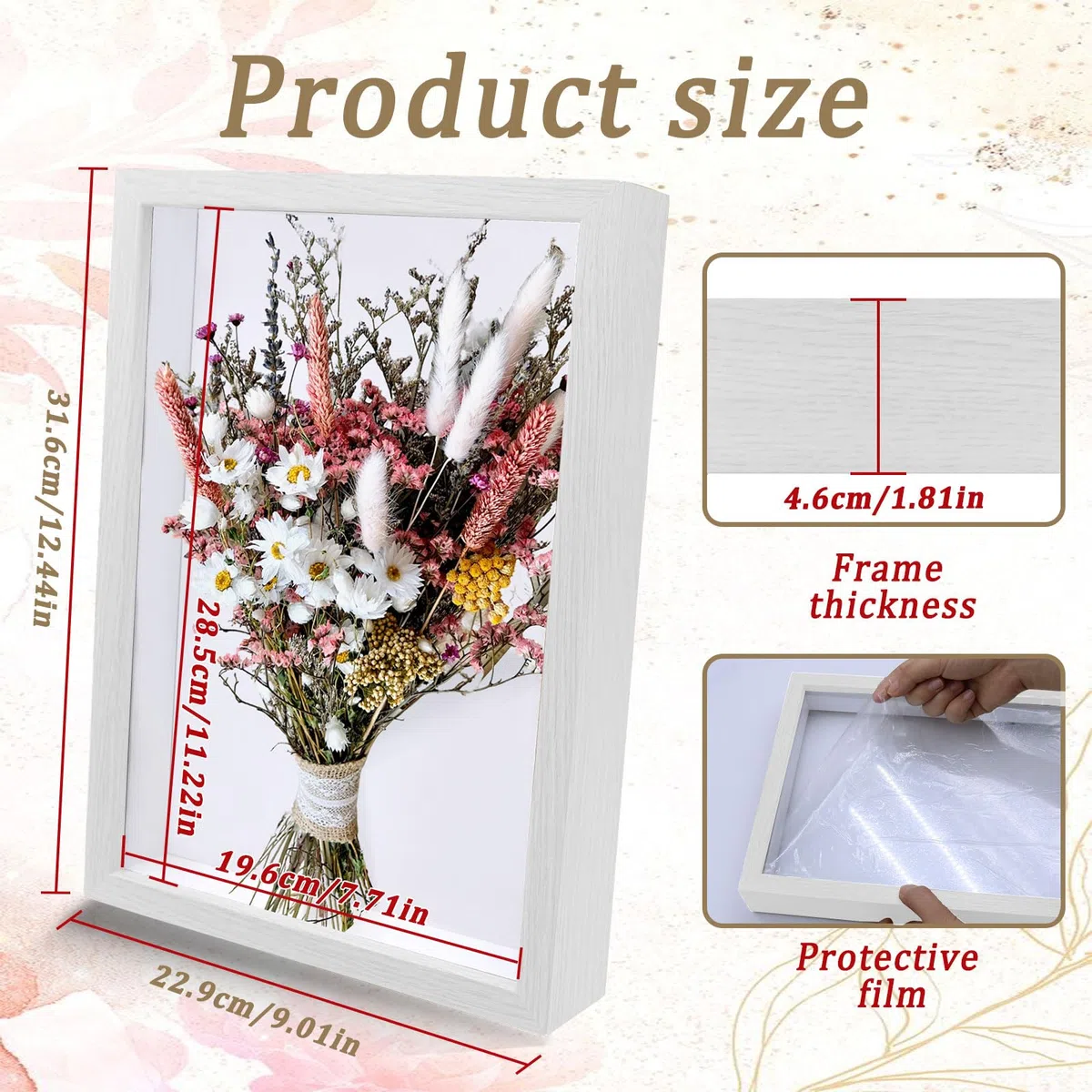 Marcos con Profundidad Madera Marco para Flores Secas 3D A4 Marco de Objeto Rellenable para Ramos de Novia, Recuerdos, Decoraciones Diy (Blanco)