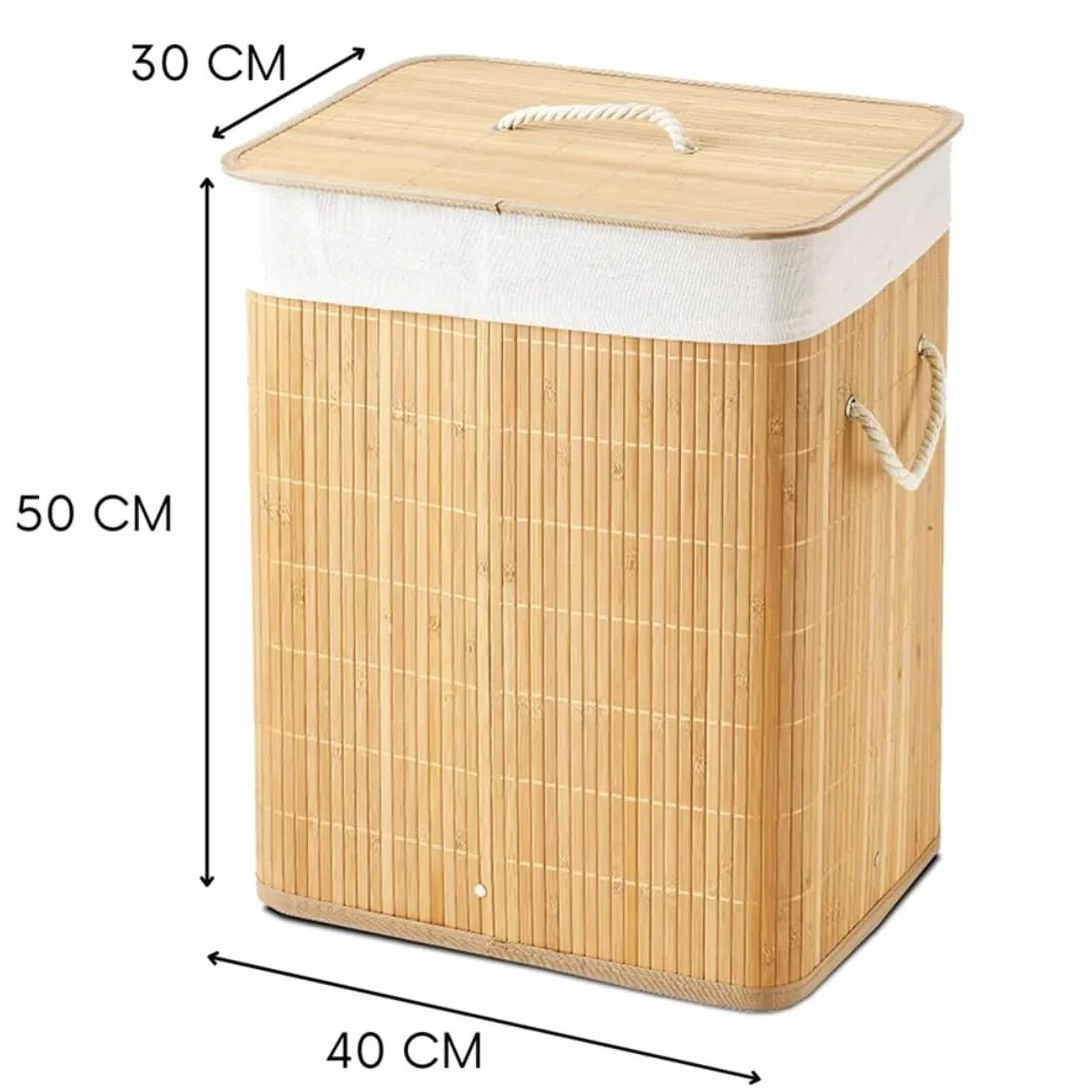 Cesto ropa sucia plegable de bambú Natural Rectangular 50x40x30cm