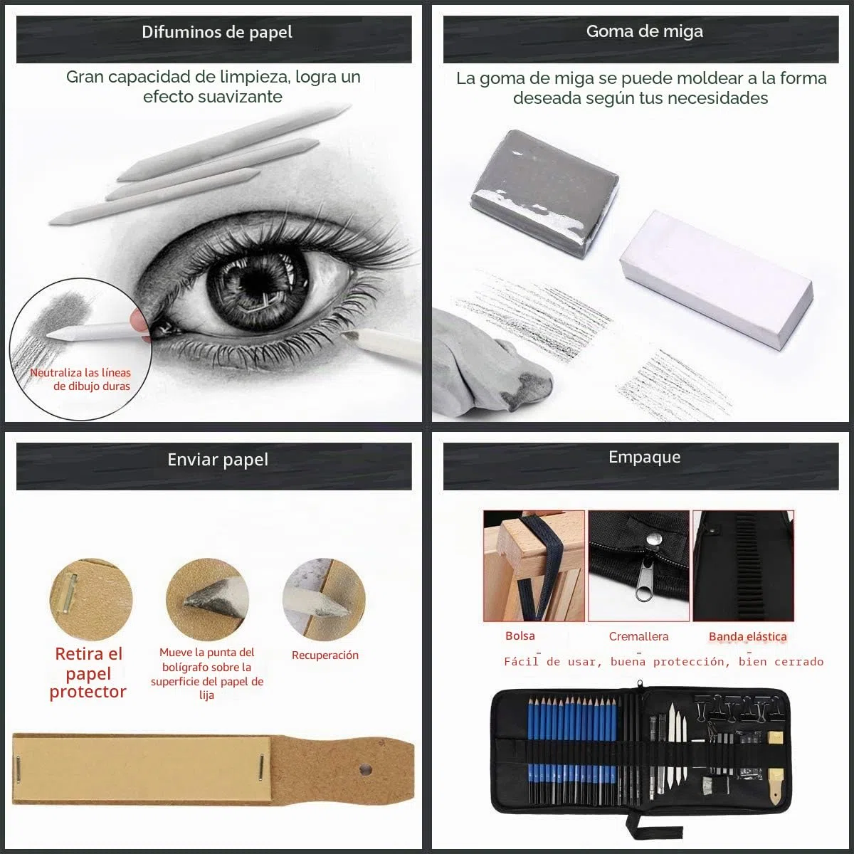 Lápices de Dibujo Artístico, UlifeME 50 Pcs Kit de Dibujo Profesional para Boceto, Lapiz Dibujos con Lapices de Carboncillo y Grafito & Lápices Arte, regalo para Artistas, Estudiantes, Niños y Adultos