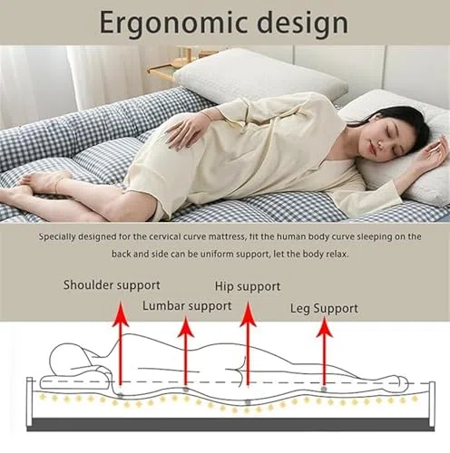 Colchón de futón enrollable de 6 cm de grosor, suave y transpirable, cama plegable y reductora de presión, para dormitorios y uso doméstico, solución de comodidad y ahorro de espacio