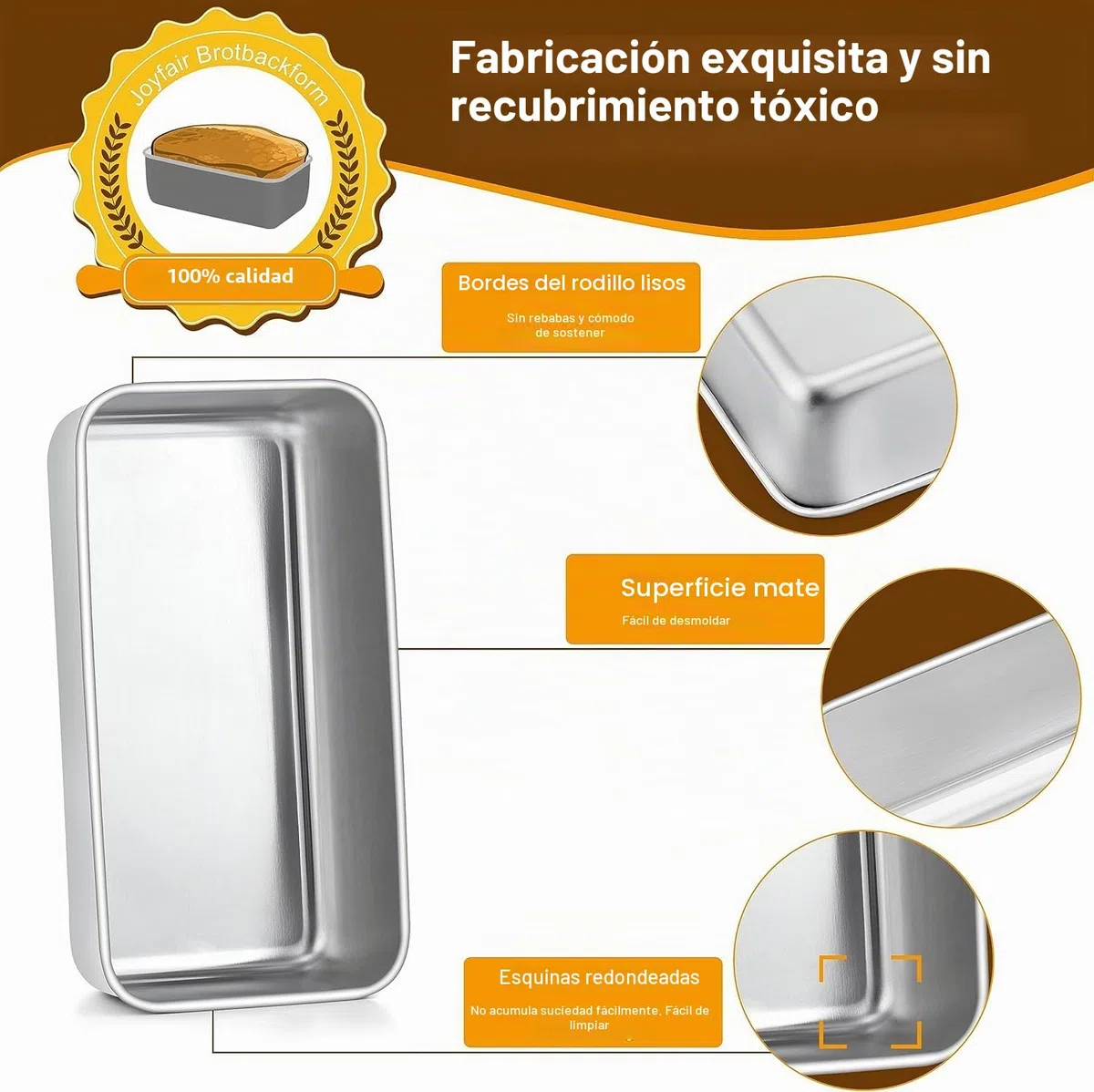 Joyfair - Molde para Pan de Acero Inoxidable, 2 Unidades, para Pastel, 23 cm x 12 cm x 6 cm, Saludable y No Tóxico