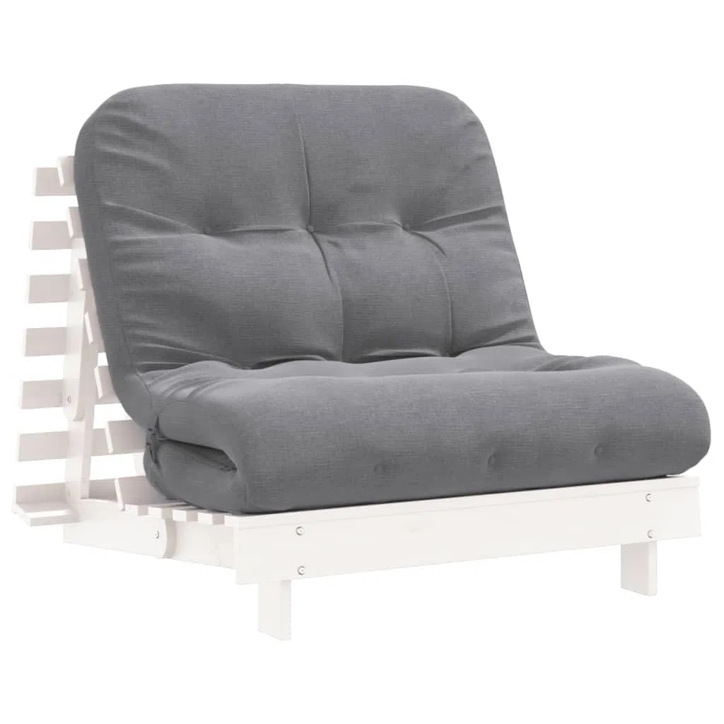 Woonisher Futón sofá Cama con colchón Madera Maciza Blanco 90x206x11 cm colchón Doble