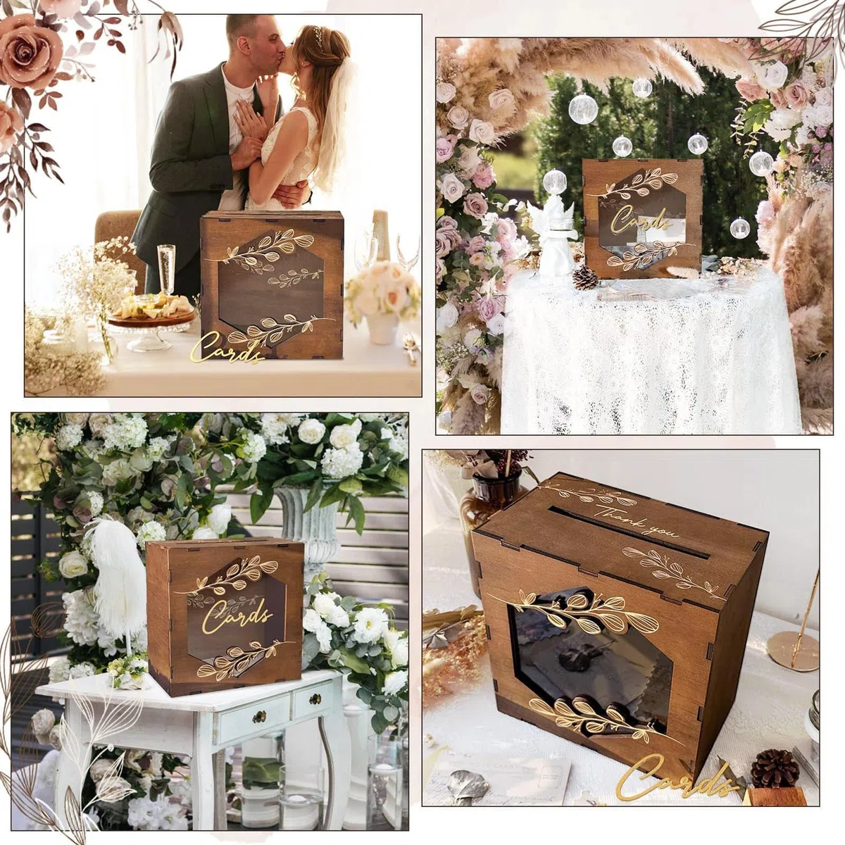 para tarjetas de madera, 25 x 25 x 15 cm, vintage, de regalo de boda con ventana acrílica, de regalo de boda con sobre, de tarjetas rústica para bodas, cumpleaños, , granjas