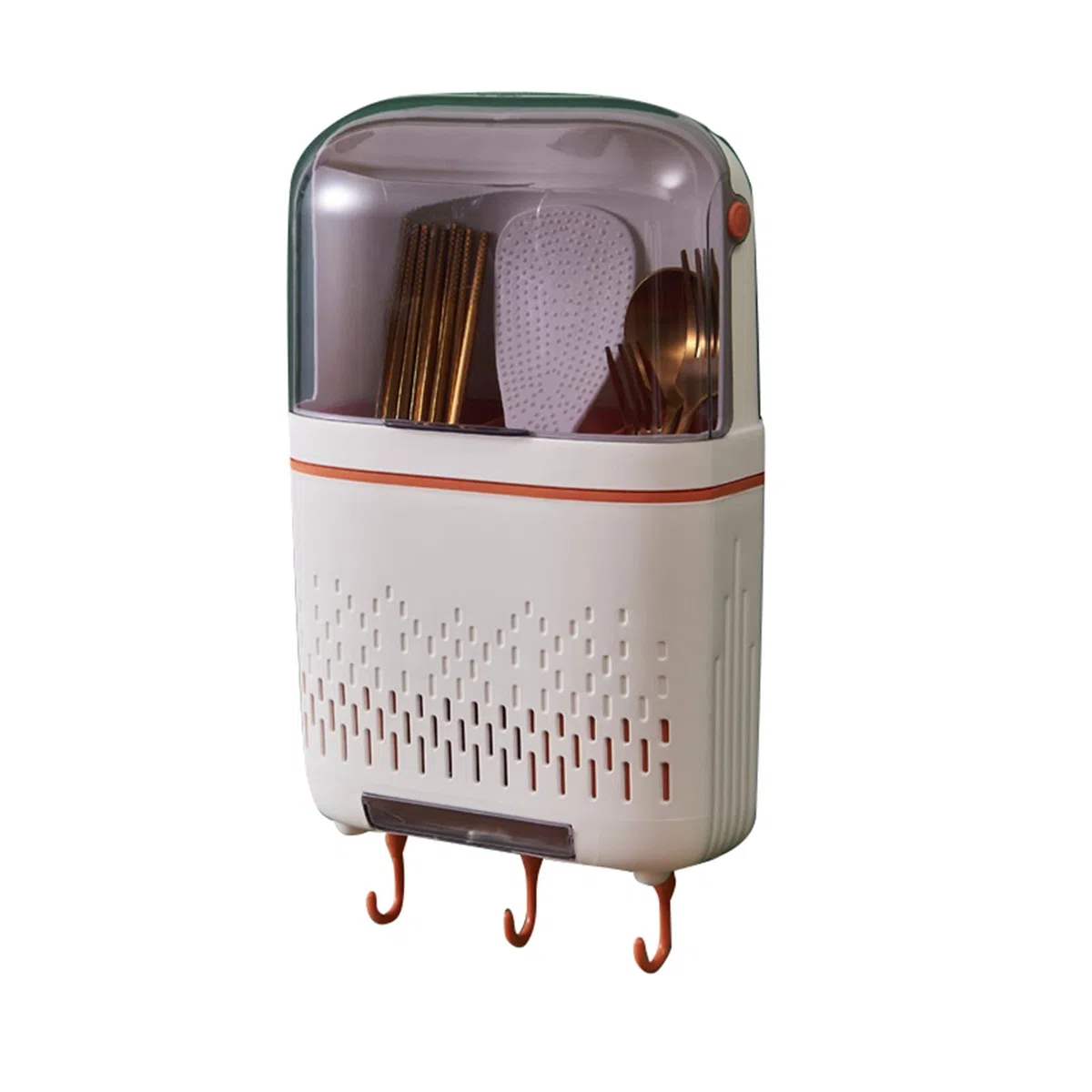 Nikou Escurridorde Cubiertos, Estante Colgante, Soporte para Palillos, escurridor compartimentado con Tapa para Cocina(Blanco)