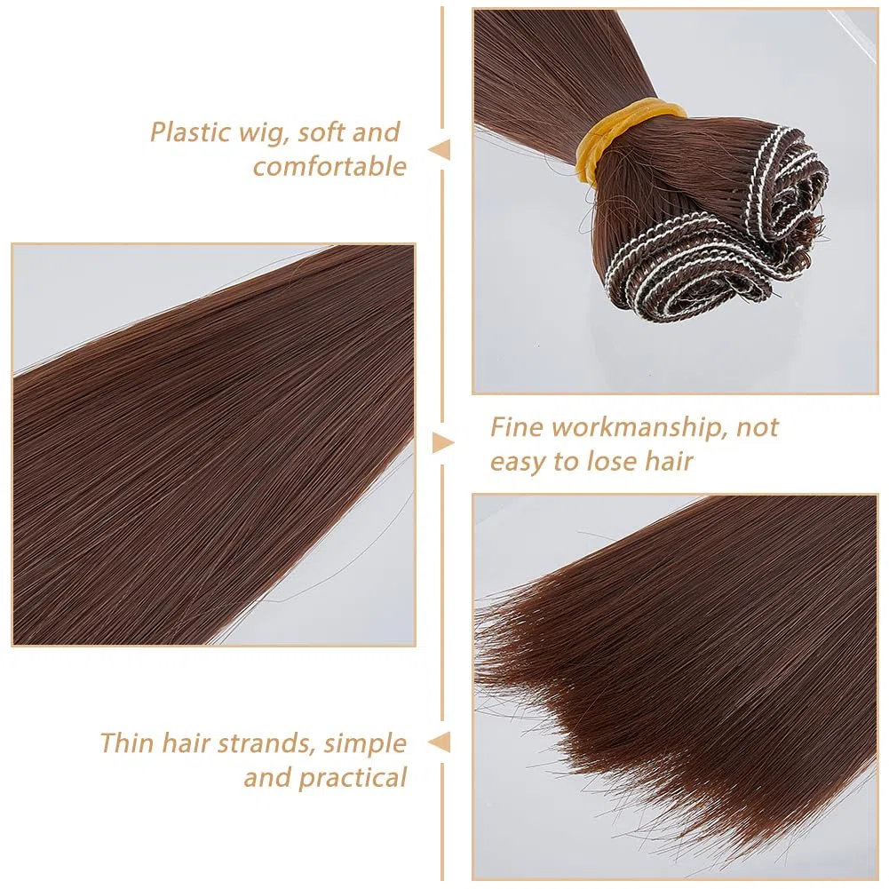 DICOSMETIC 6 pelucas de muñeca de pelo de muñeca de 18 cm, pelo recto corto, pelo de muñeca de plástico, kit de fabricación de muñecas, extensiones de pelo sintético de color marrón de coco