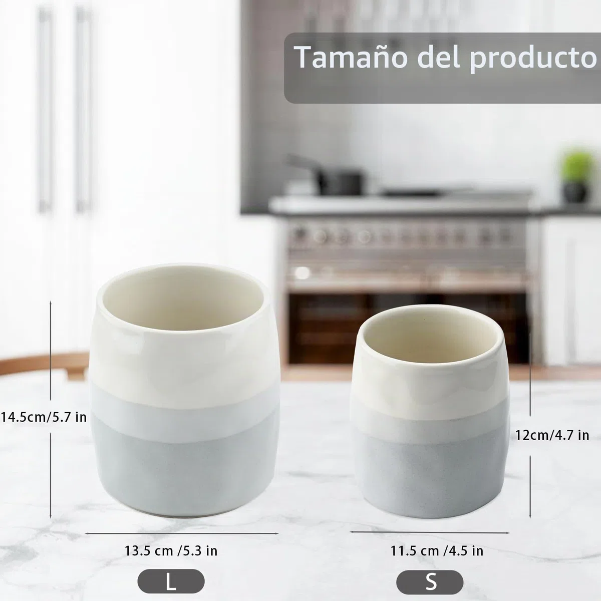 Bote para Utensilios de Cocina de Ceramica, Soporte para Utensilios de Cocina para Organización de Encimera, Porta Cubiertos para Cucharas, Espátulas y Cubiertos (L)