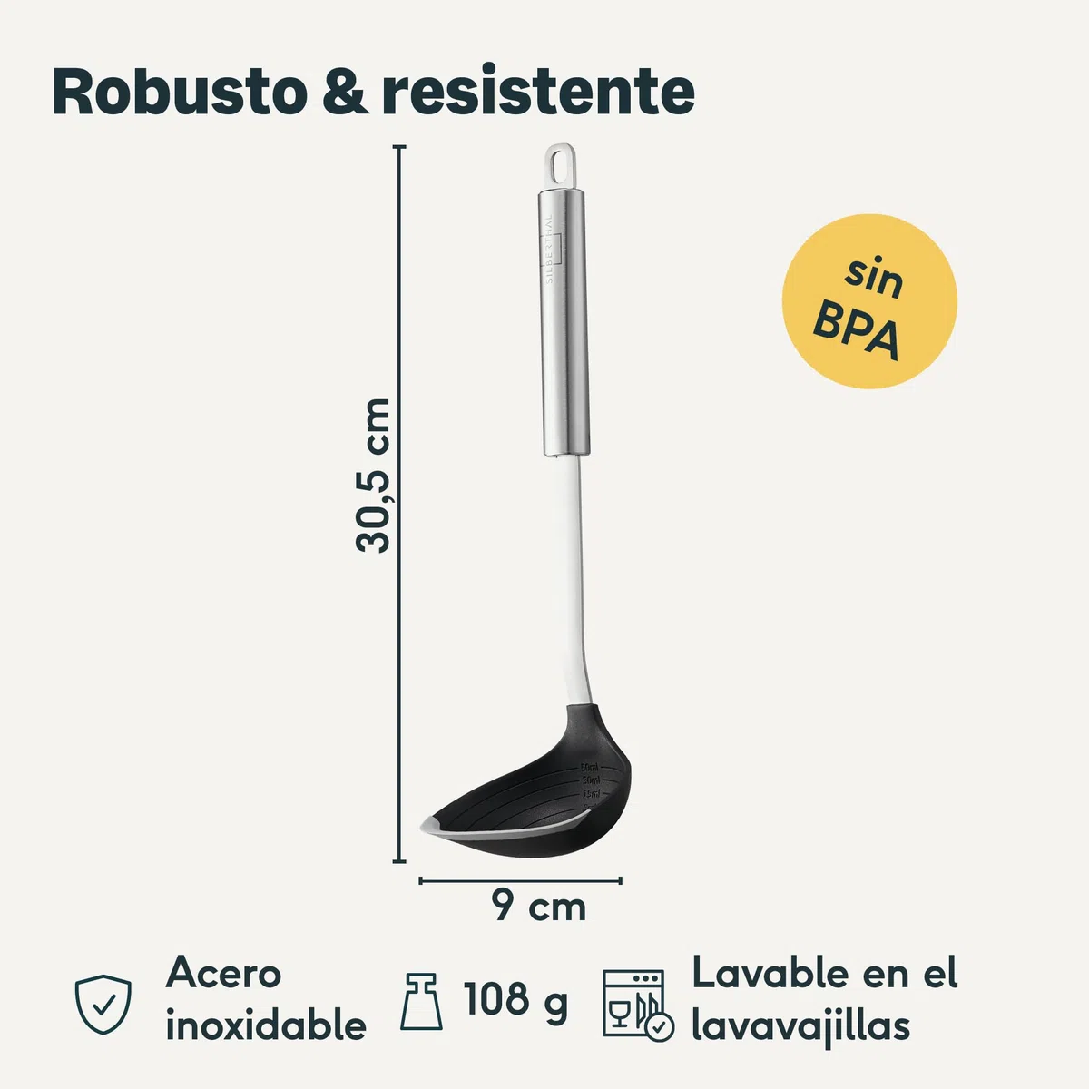 SILBERTHAL Cazo para sopa - Silicona y acero inoxidable - Con escala de medidas