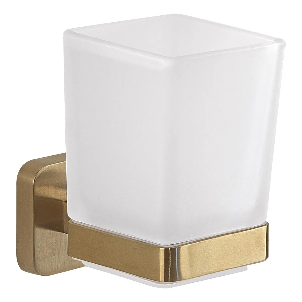 Gedy Tonga Portacepillos Dientes Baño Pared 6,4x9,7x10,5cm Acero INOX y Cromall Cristal Satinado Oro Mate PVD, Tornillos y Biadhesivo Incluidos