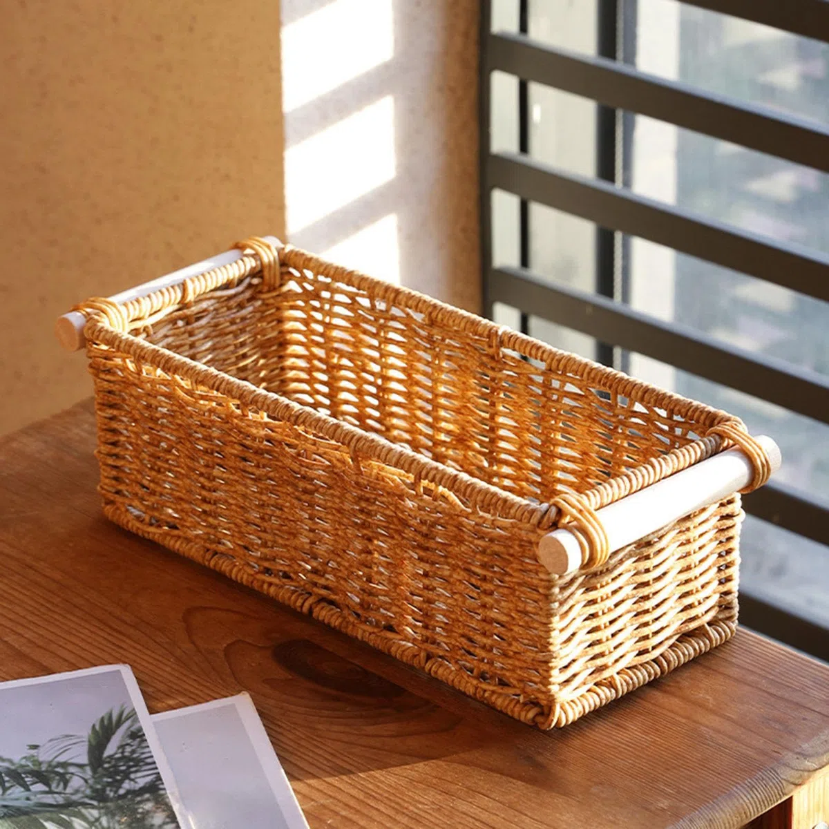 Cestas de Imitación de Ratán Multiusos, Organizador Rectangular Largo Y Estrecho, Decorativo para Bar, Cocina, Baño, Mesa de Centro Y Hogar, m, Individual