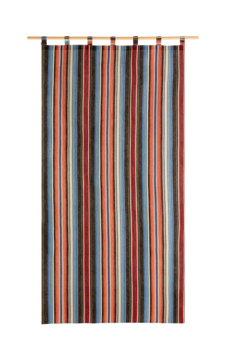 Cortina para La Puerta De Calle Alpujarreña con Trabillas140x260 cm, Tejido Jacquard, de fácil Mantenimiento y Resistente. Confeccionada con Trabillas. Diseño rústico. (Rayas Nº45)