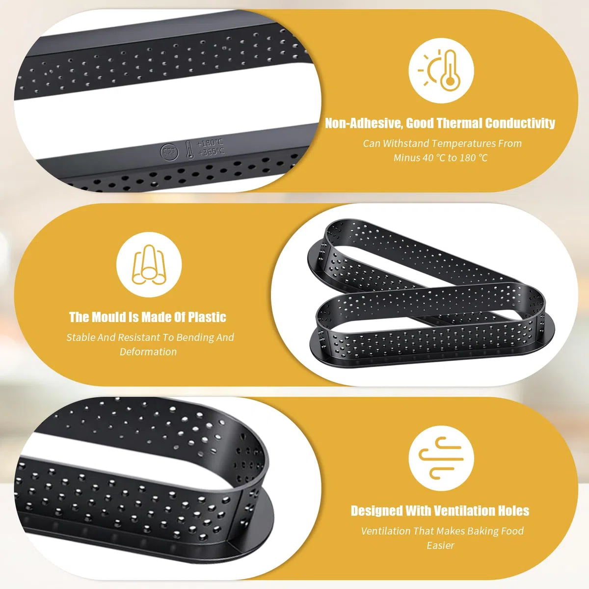 10 Piezas Aros Perforados Tartaletas, Aros para Tartaletas Redondos y Ovalados con Orificios de Ventilación, Moldes de Mousse Perforados, para tartas de frutas, quiches, mousse, kuChe para hornear