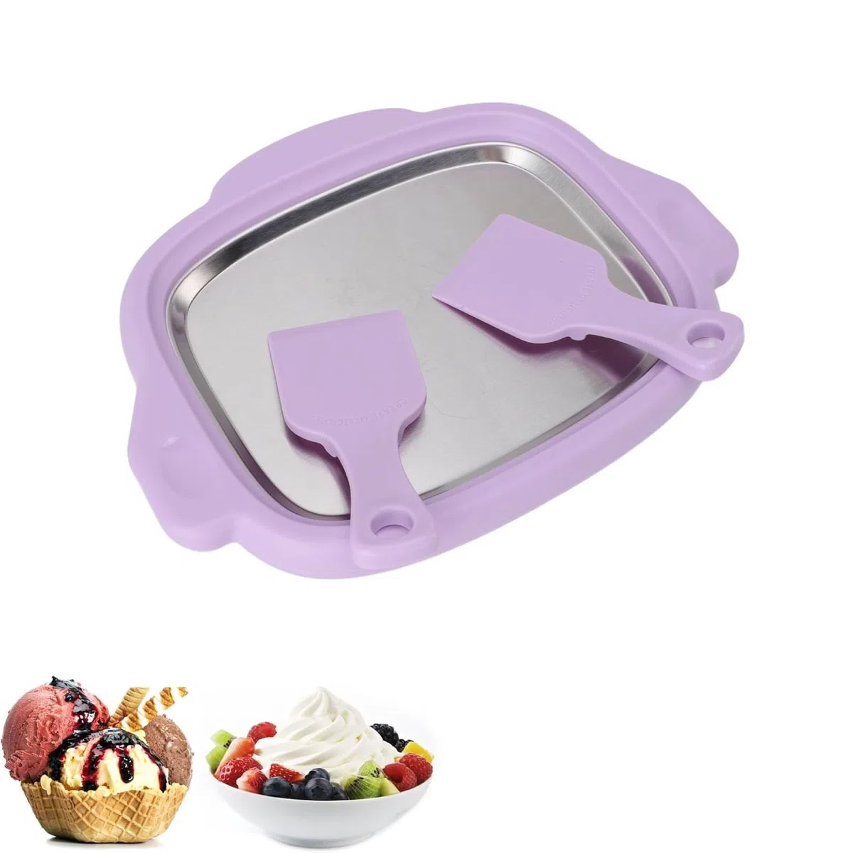 Máquina para hacer helados enrollados, mini placa de rollo congelable de acero inoxidable, rodillo de yogur helado con bandeja congelable y 2 raspadores para niños, helados caseros, slushies, yogur