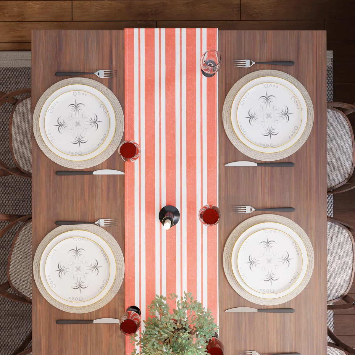 Encasa XO Corredor de Mesa de Algodón | Tamaño 32x150 cm | Franca Orange Stripes - Lavable a Máquina y Duradero