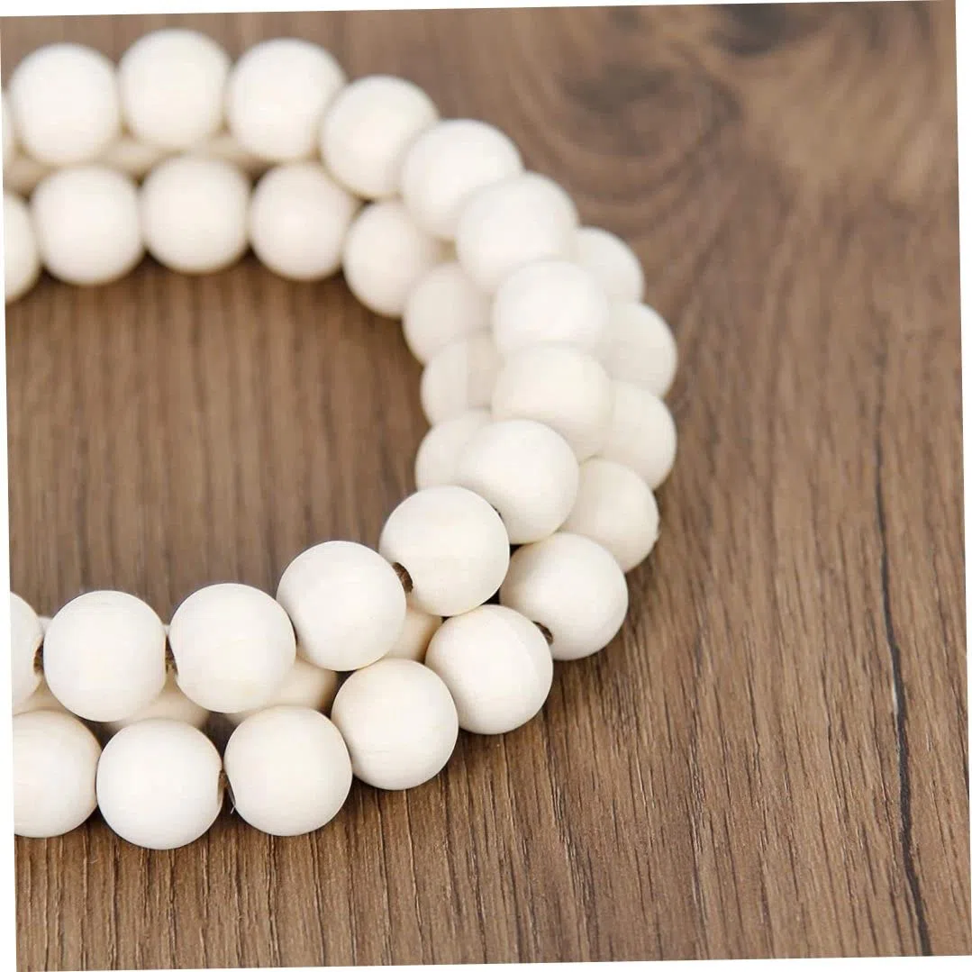 Accesorios decorativos para el hogar, guirnalda de cuentas de madera, guirnalda de borlas, 1 paquete de guirnalda de cuentas de madera de 60 pulgadas con borlas, cuentas rústicas para decoración de