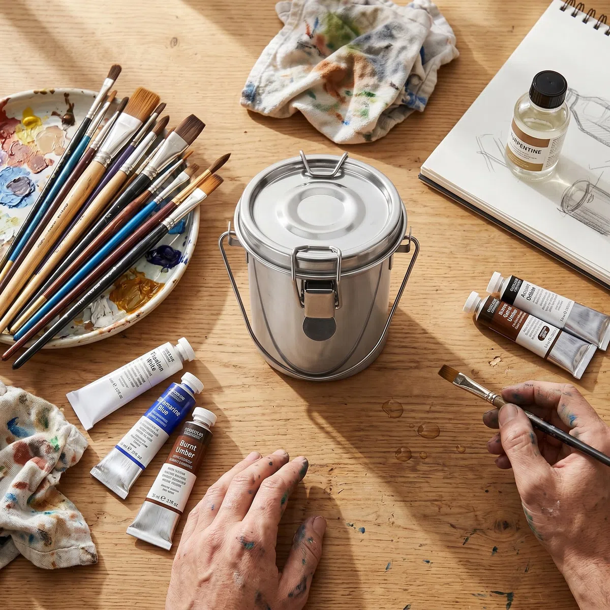 Ejoyous Lavadora de Brochas de Pintura, Colador Extraíble, Portátil, Cubo de Lavado de Brochas de Pintura Duradero a Prueba de Herrumbre, a Prueba de Fugas para Proyectos de Arte