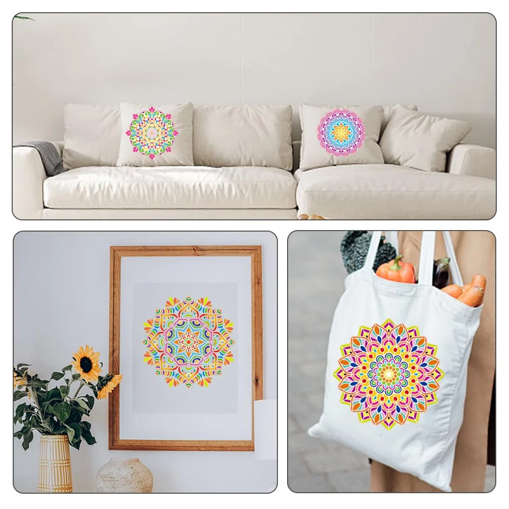 9 Piezas Plantillas de mandala, Plantilla de pintura de plástico blanco, para Muebles, Plantilla de Dibujo DIY Paredes Piedras Madera Tela Azulejos Manualidades Pintar Decoración (30 * 30 cm)