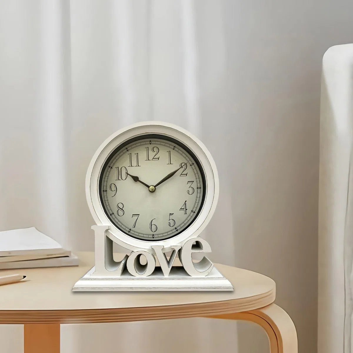 predolo Reloj de Escritorio Rústico Relojes de Repisa Amor Relojes de Mesa Decorativos Relojes Estante Chimenea para Cabecera, Decoraciones de Estar, Blanco, tal como se describe