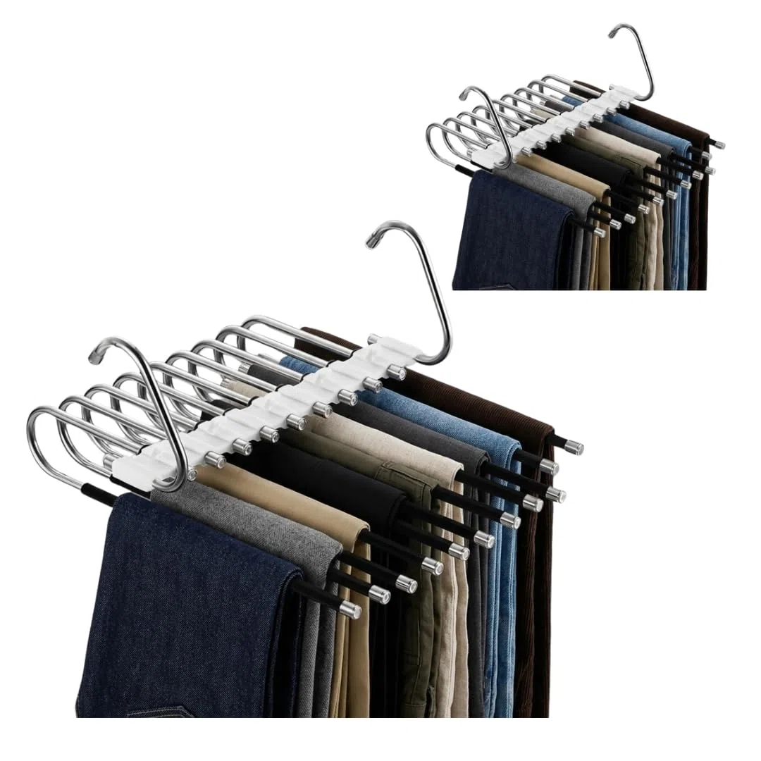 Perchas Pantalones Ahorra Espacio para Poder organizar la Ropa de Forma cómoda - Perchas pantalón Antideslizantes - Percha para Pantalones Plegable para Ahorrar Espacio (Pack 2 Unidades)