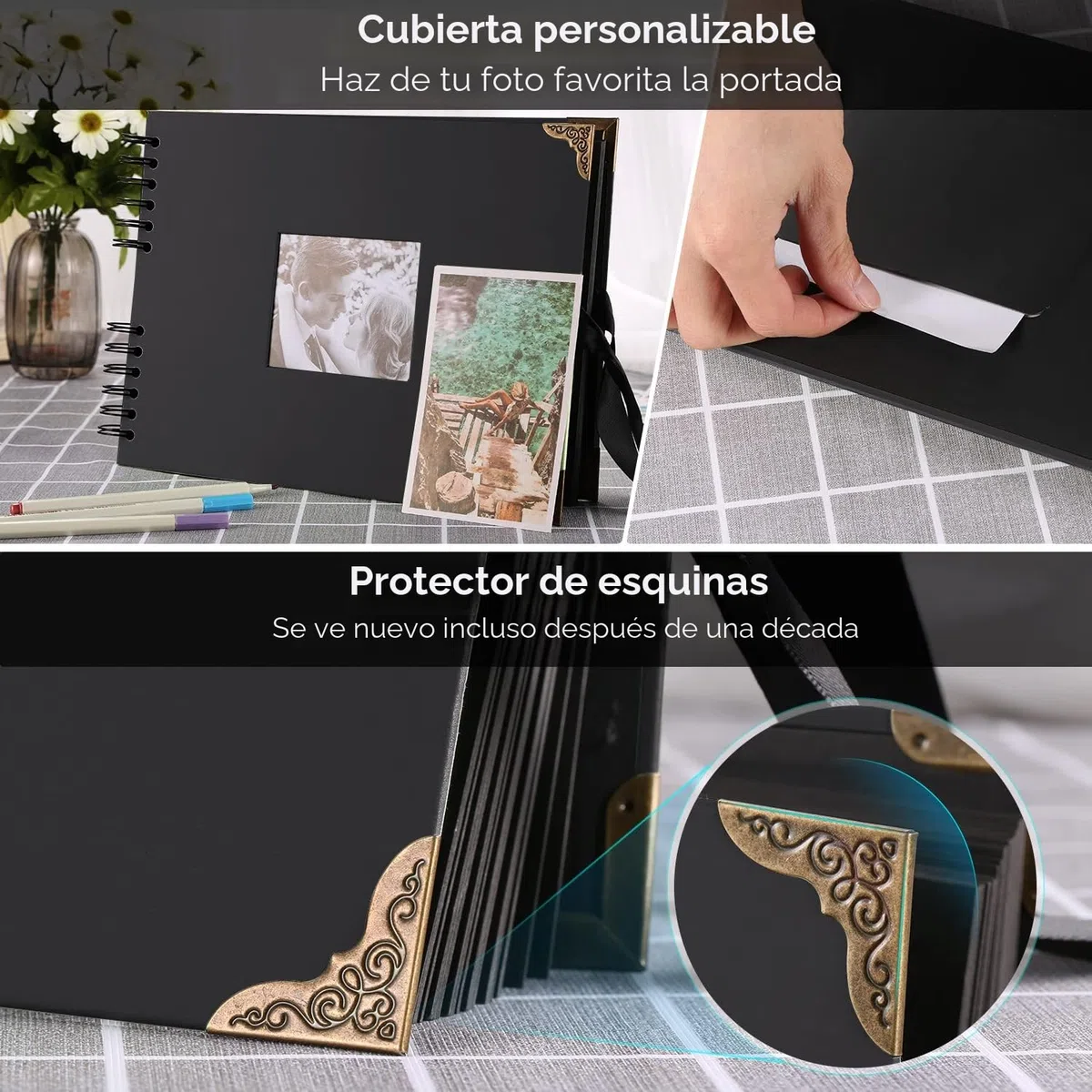 DazSpirit Album Fotos Scrapbook 29,5 X 21cm Album Fotos Para Pegar Y Escribir, Libro de Firmas 80 Páginas, 40 Hojas, Con 6 Bolígrafos Metálicos, Albunes para Fotos Cumpleaños Y Bodas (Negro)