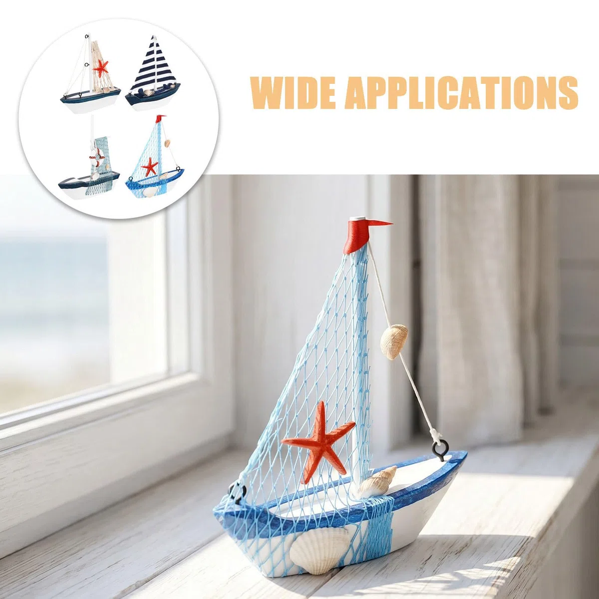 NUOBESTY 4 Piezas Miniatura Artesanal Barco de Vela de Madera Estilo Mediterráneo Diseño Detallado y Acabado Natural Decorativa para Hogar y Oficina