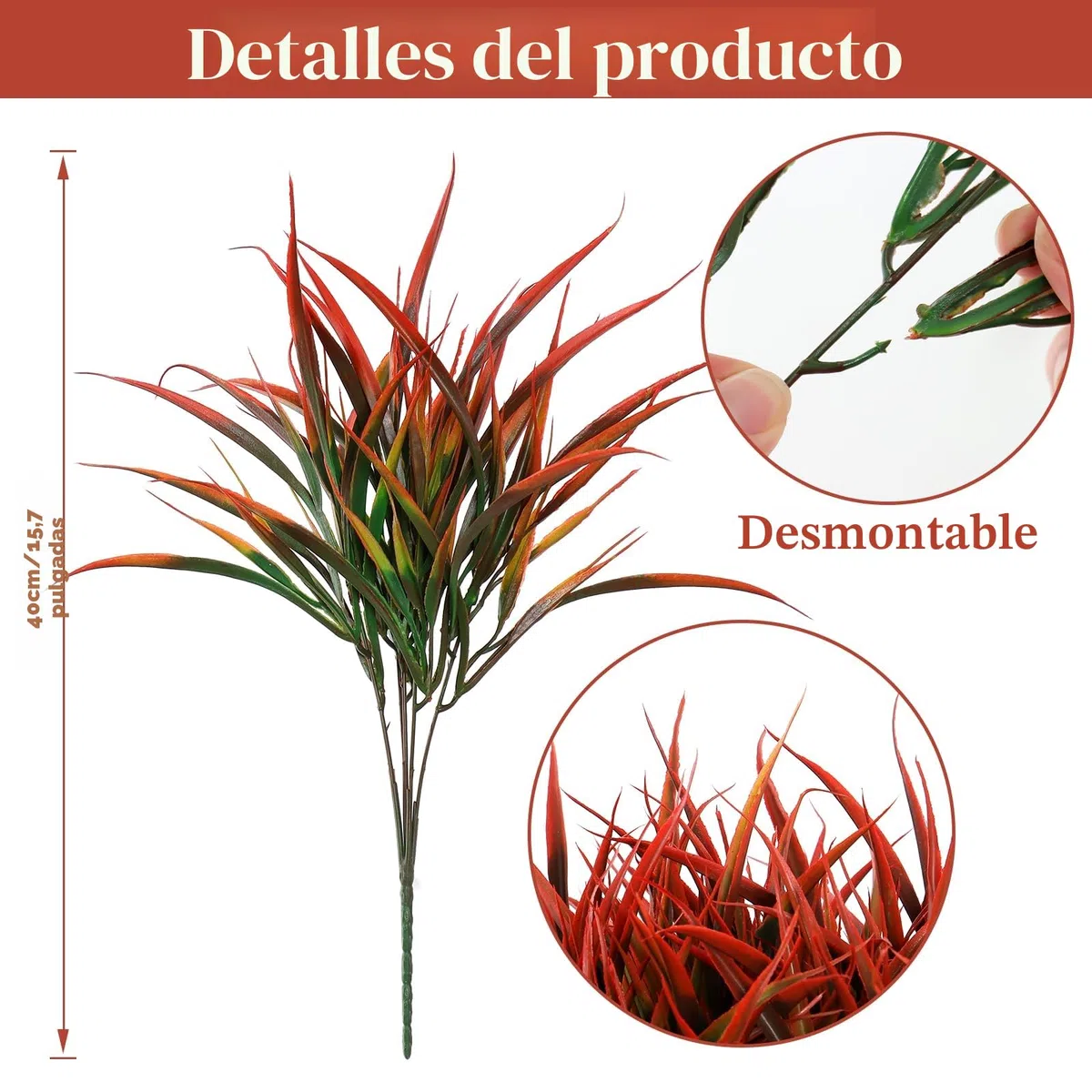 8 Pcs Plantas de Césped Artificial, Tallos de Césped Artificial para Exteriores, Arbustos de Plástico de Imitación Resistentes a los UV para Decoración de Ventanas, Patio de Jardín(Rojo)