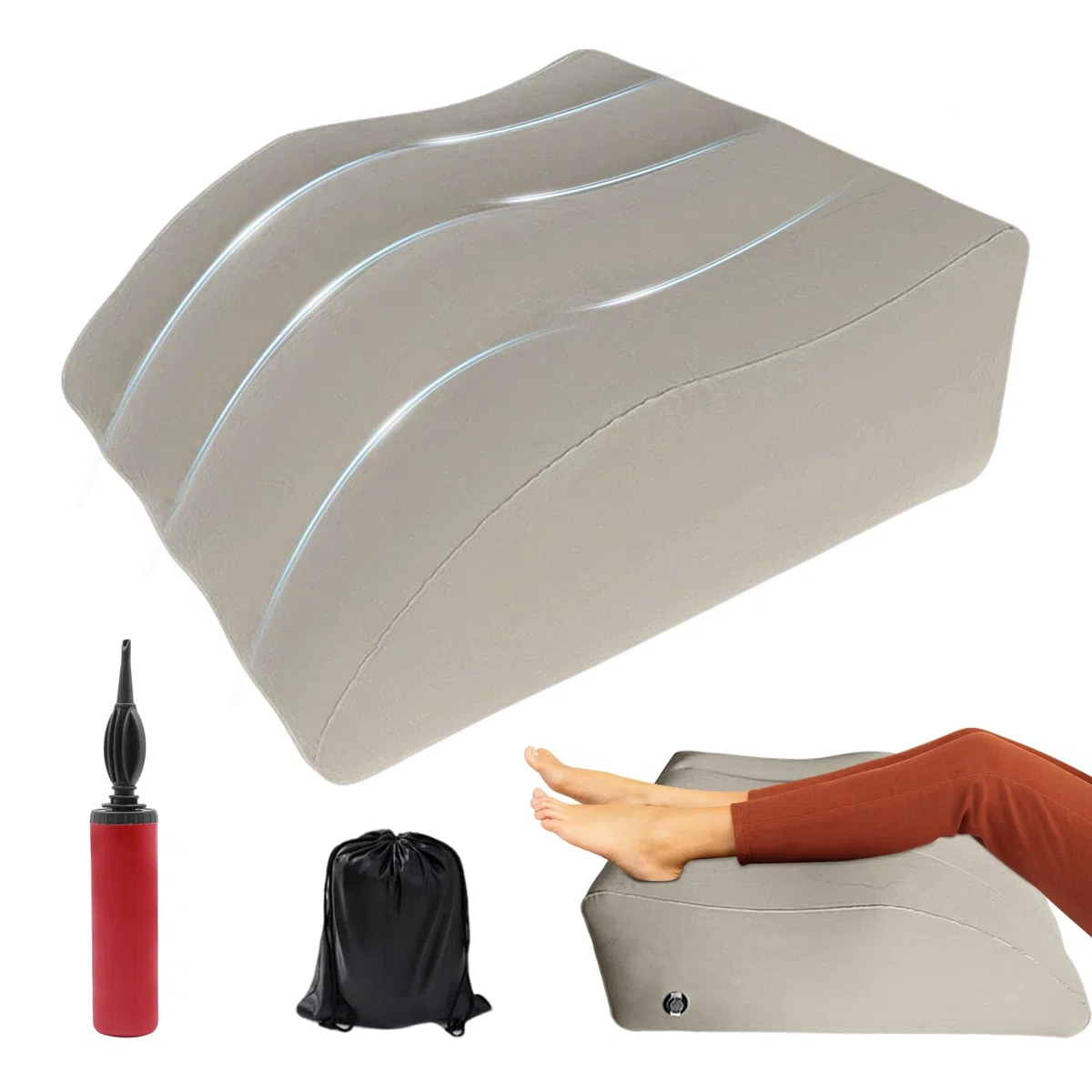 Almohada para Piernas Hinchable con Bomba, Cuña Elevadora para Mejorar la Circulación, Reducir Hinchazón y Aliviar Dolor de Espalda, Portátil para Dormir, Post-Operatorio y Embarazo