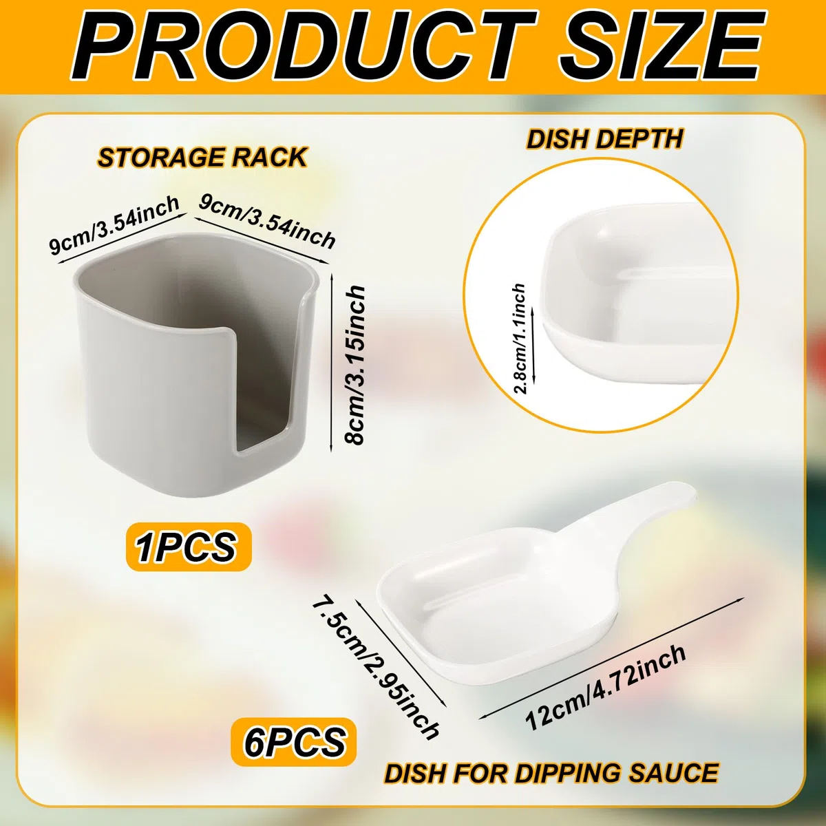 6uds Plato Salsa, Plato con Salsera Portátiles con Asa y Estante de Almacenamiento para Comedor Bar Fiesta Ketchup Condimentos de Soja Bocadillos Frutas Tenencia