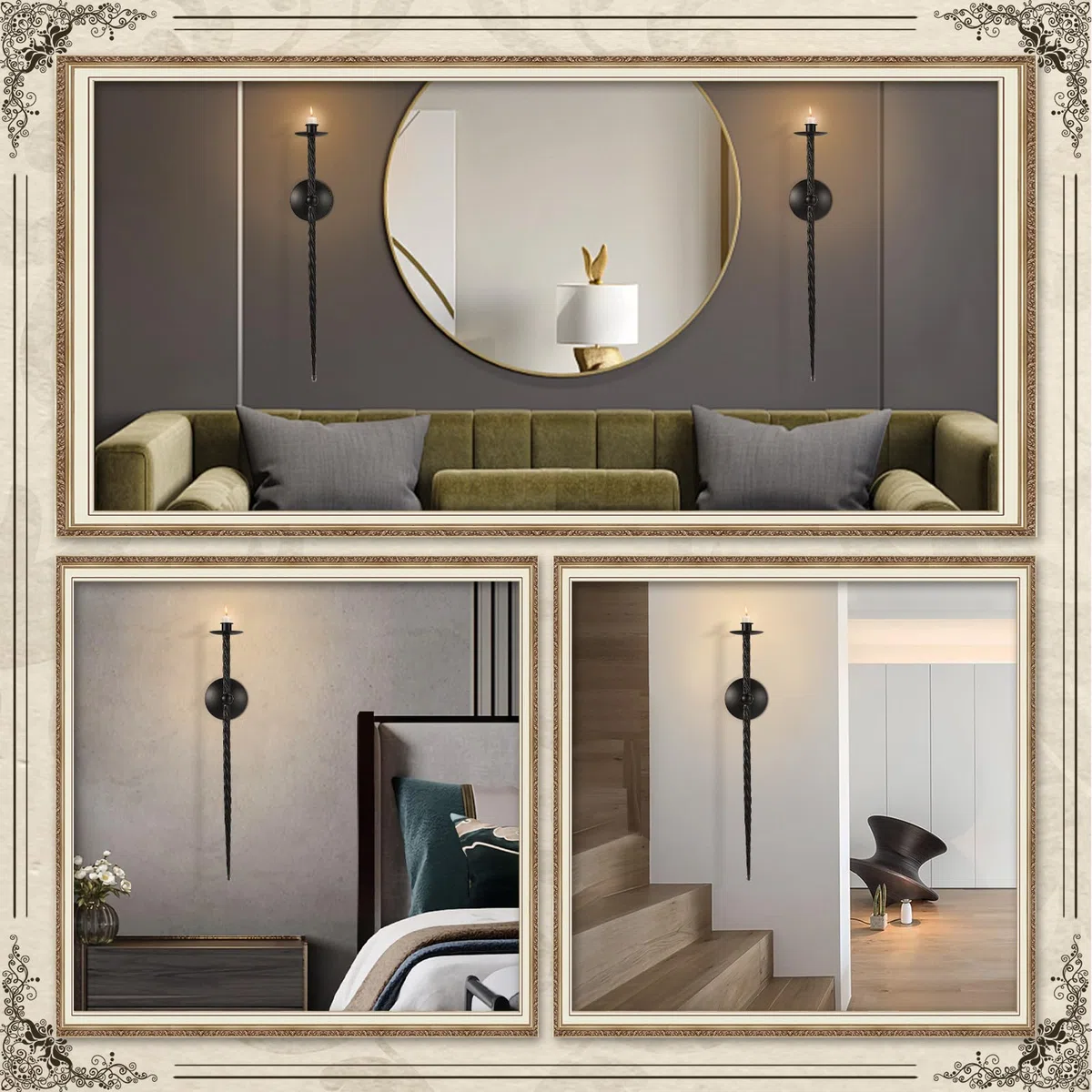 Candelabros y portavelas de pared, candelabros trenzados, soporte de pared, portavelas de metal, decoración para comedor, sala de estar, oficina, baño