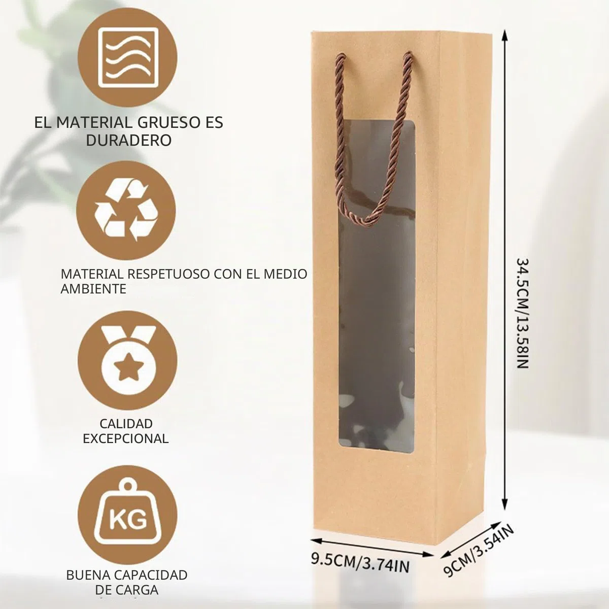 Bolsas de Papel Kraft para Botellas de Vino con Asa - 12 Piezas Organizador para Boda, Fiesta (Marrón)