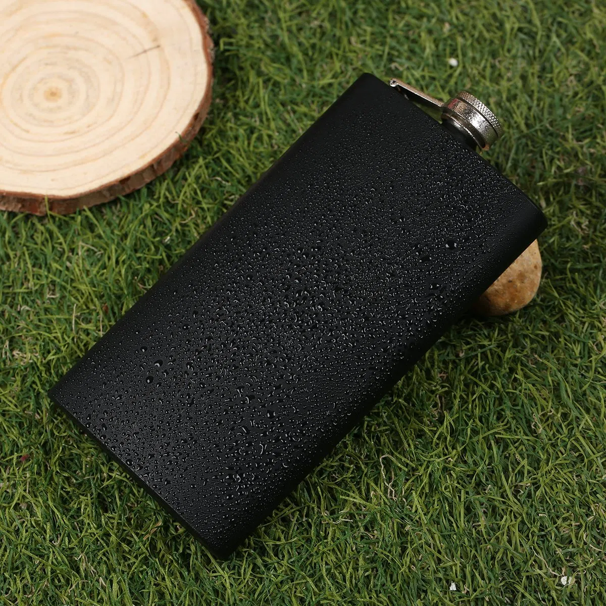 taneaxon 12 oz negro bolsillo de acero inoxidable Whisky Licor Petaca con embudo libre