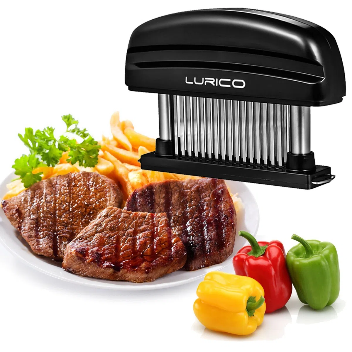 LURICO Ablandador de Carn, Ablandador de Cuchilla de Aguja Ultra Afilada de Acero Inoxidable 48 para Ablandar Carne de Res, Cerdo, Pollo, Apto para Lavavajillas