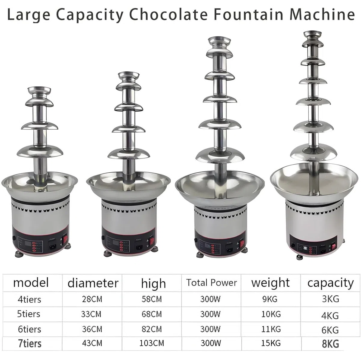 Máquina de fuente de chocolate, fuente de fusión eléctrica de 4/5/6 niveles con temperatura ajustable, cascada de fondue de acero inoxidable para fiestas, restaurantes y bodas