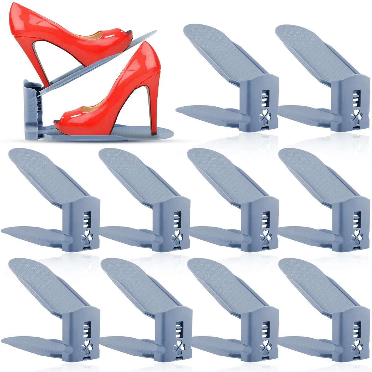 10 pcs Organizadores de Zapatos,Soporte de Calzado de Altura Ajustable,Zapatero Simple,Ranuras para Zapatos,Zapatos Ahorra Espacio, organizador de zapatos de doble cubierta.（neblina azul）